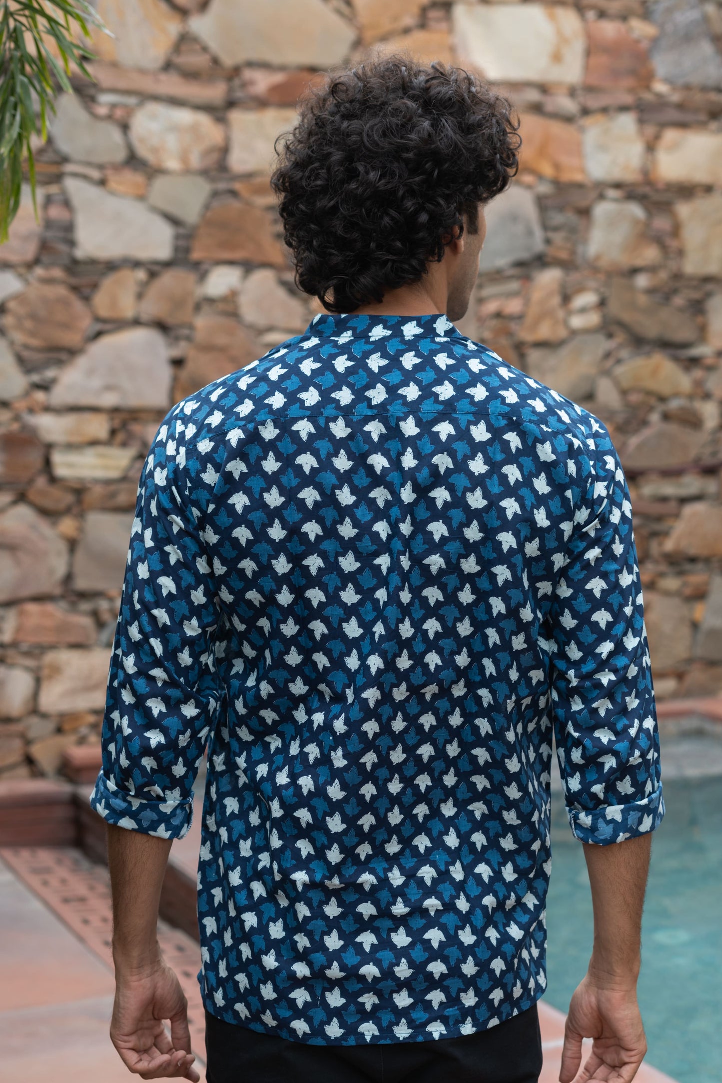 The Indigo Blue Petal Print Short Kurta