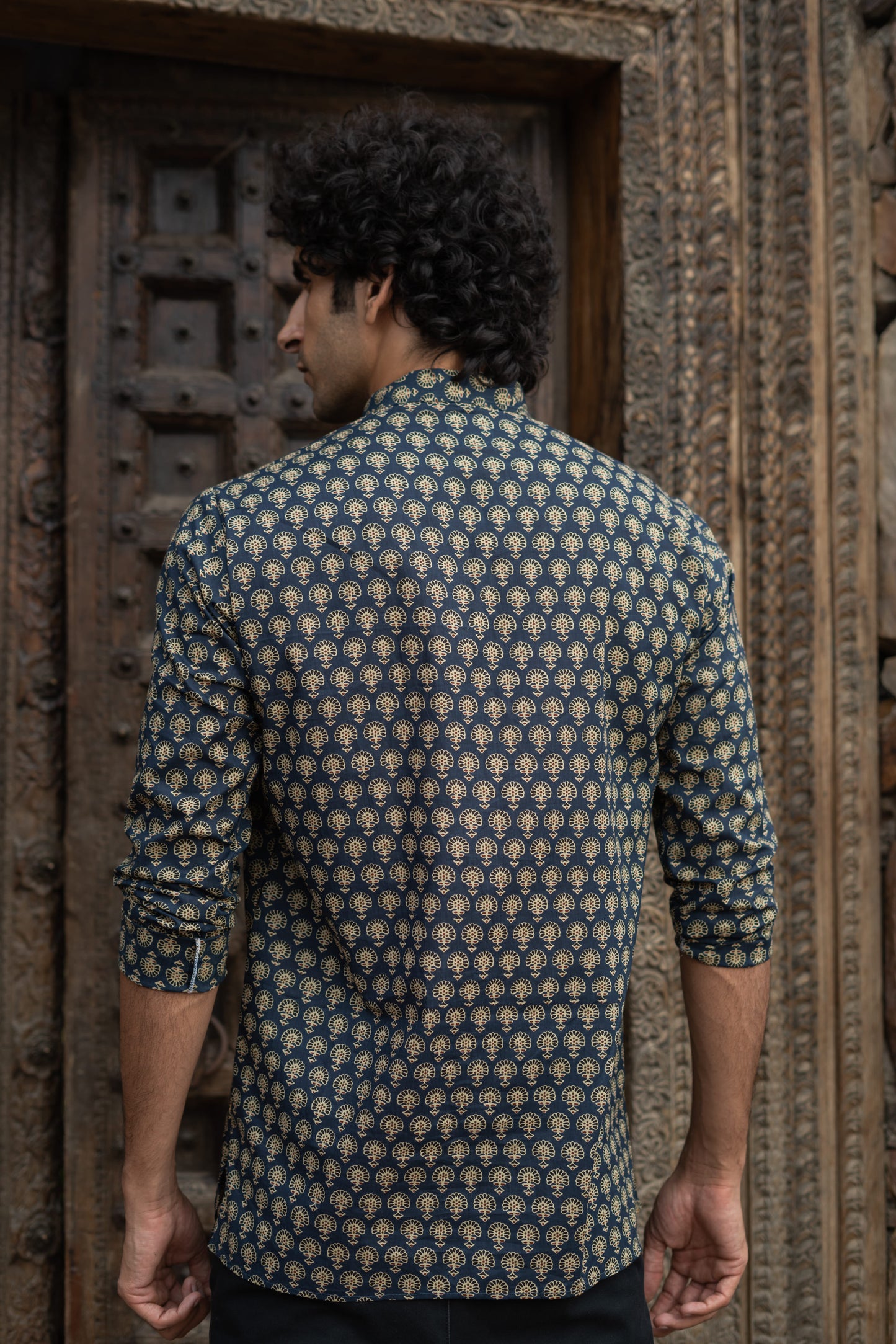 The Blue Short Kurta With Ajrak Look Floral Print