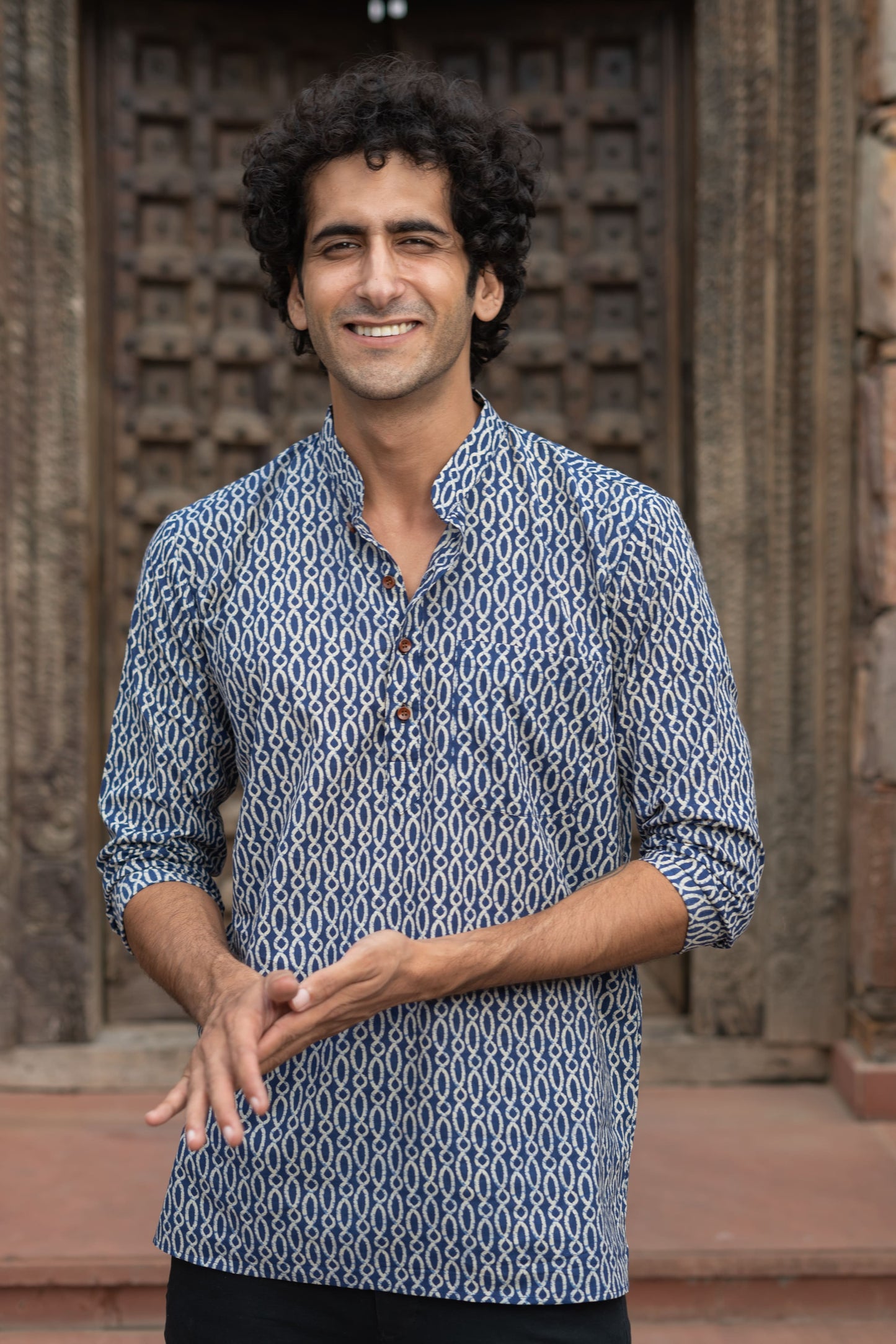 The Blue Spherical Geometric Print Short Kurta