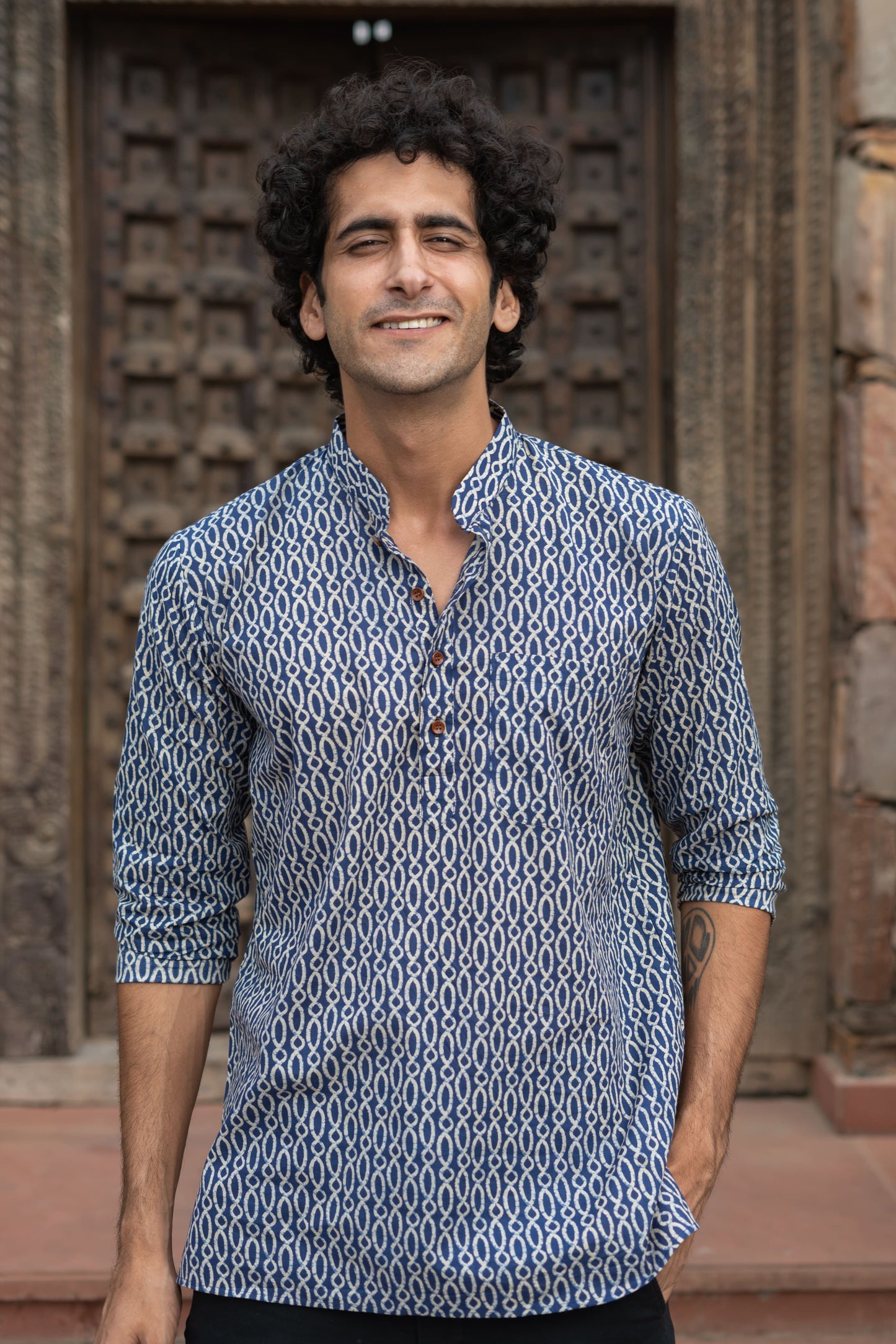 The Blue Spherical Geometric Print Short Kurta