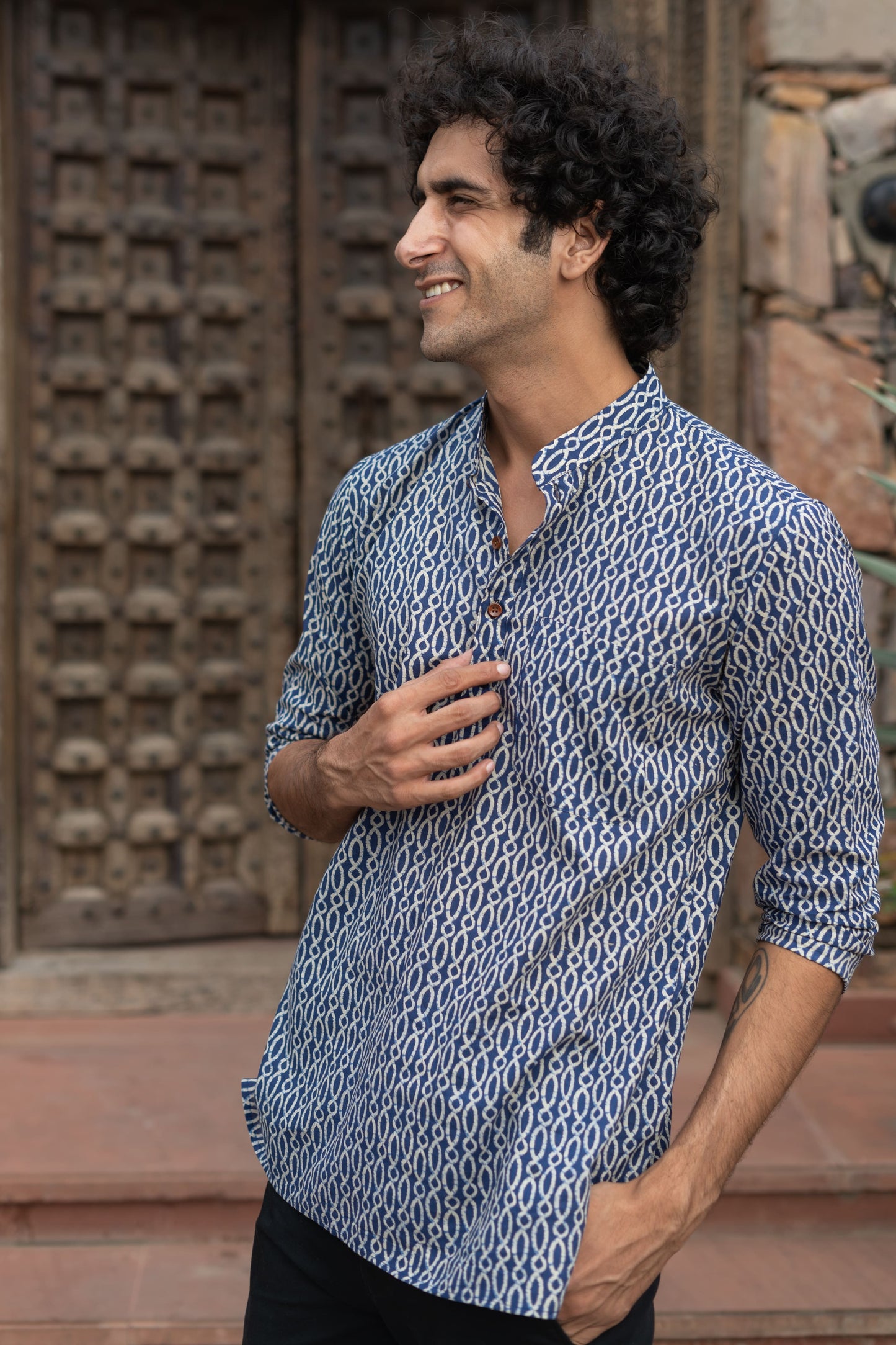 The Blue Spherical Geometric Print Short Kurta