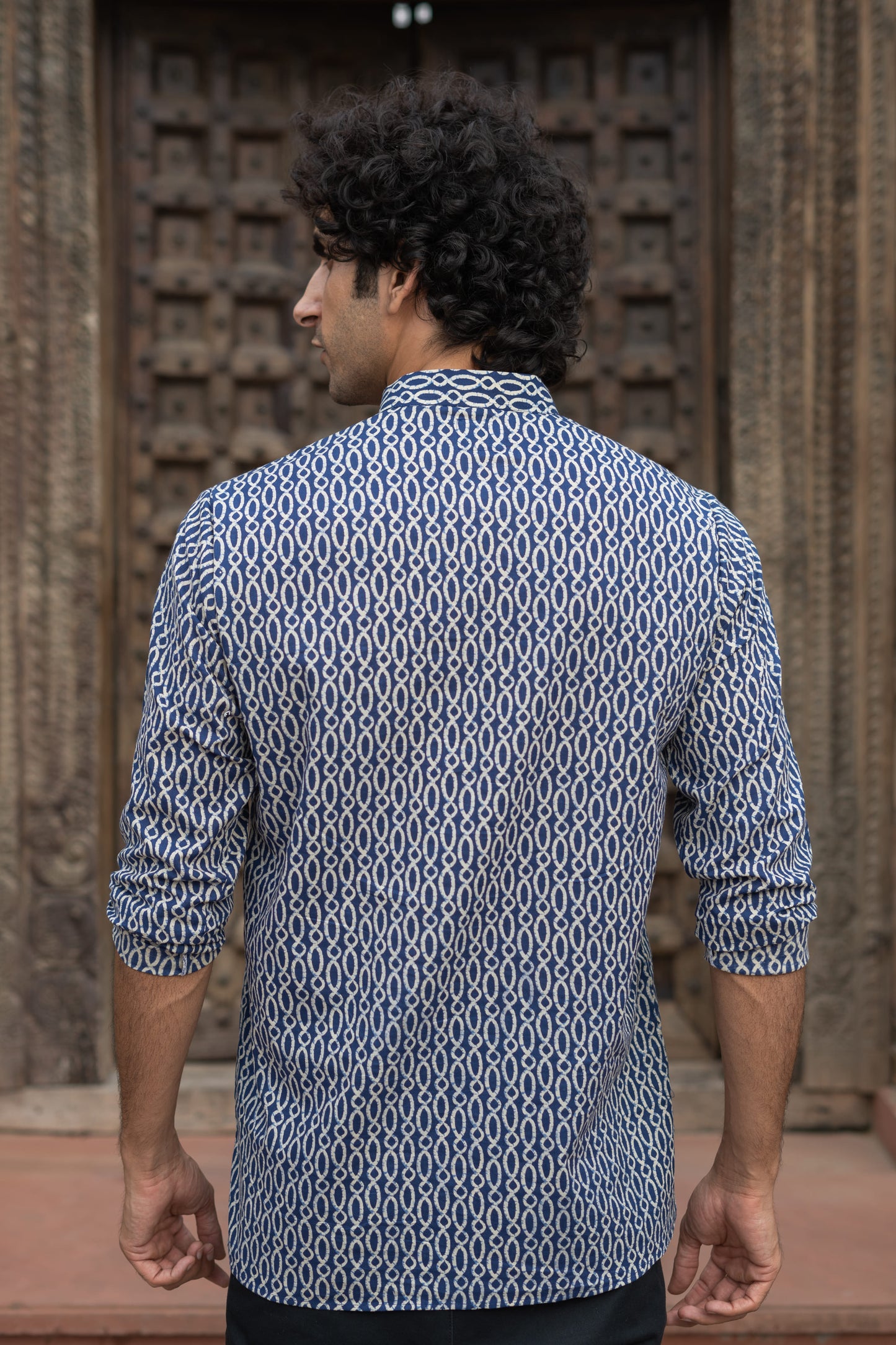 The Blue Spherical Geometric Print Short Kurta