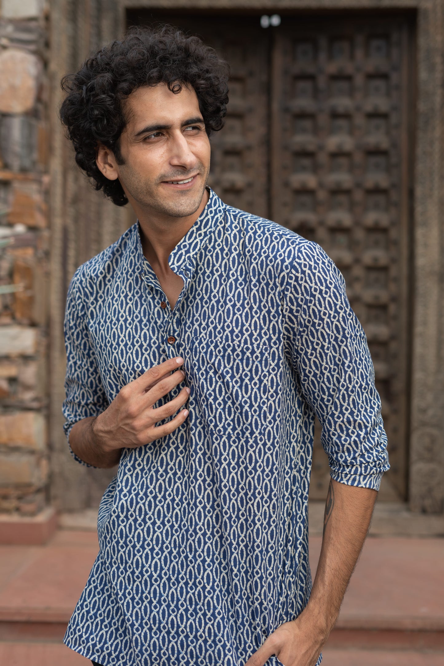 The Blue Spherical Geometric Print Short Kurta