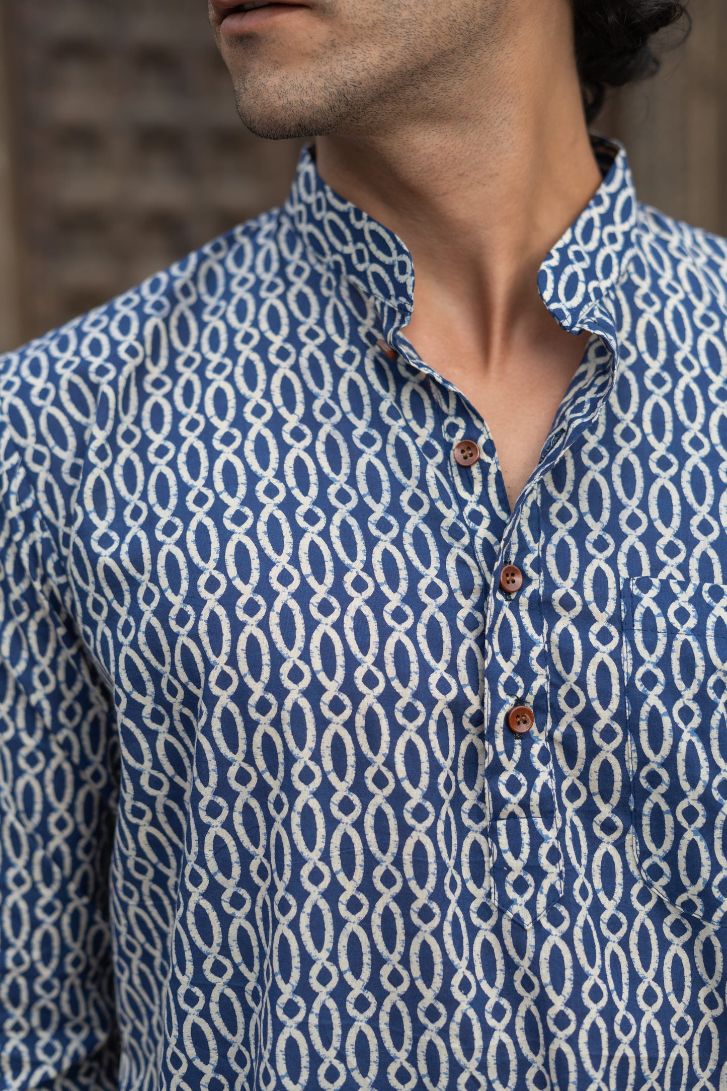 The Blue Spherical Geometric Print Short Kurta