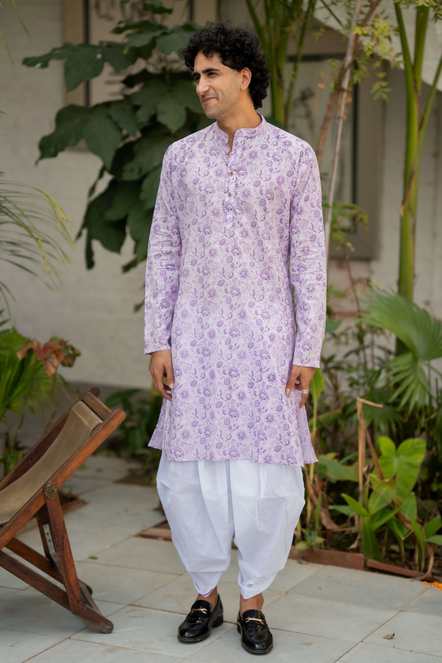 The Lavender Long Kurta with All Over Floral Print