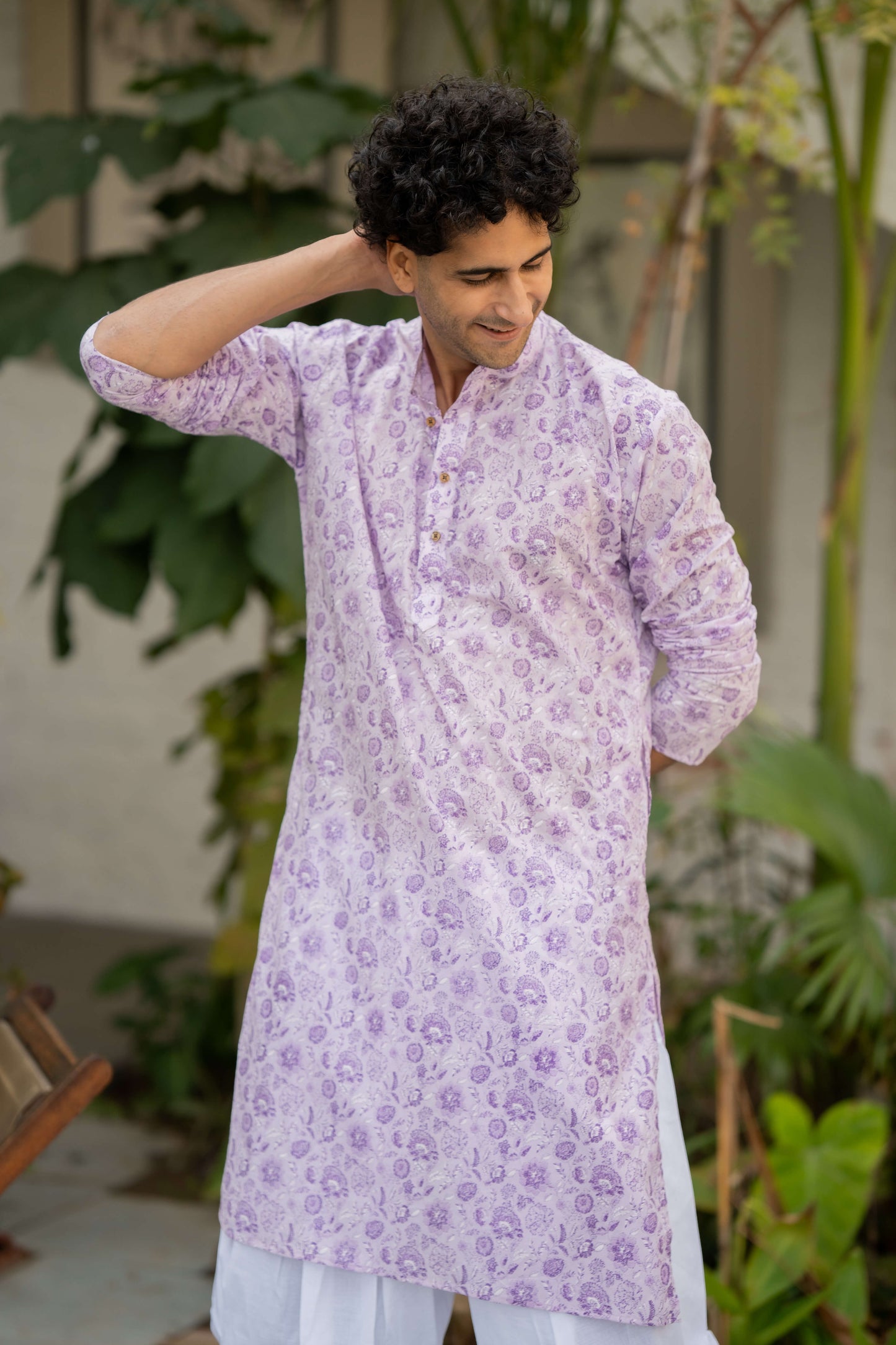 The Lavender Long Kurta with All Over Floral Print