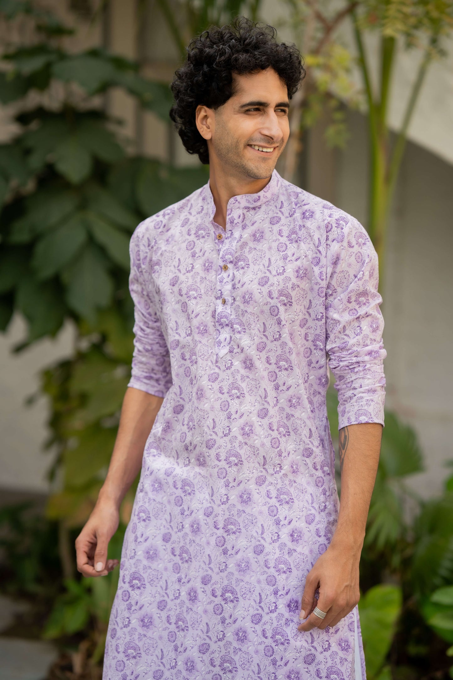 The Lavender Long Kurta with All Over Floral Print