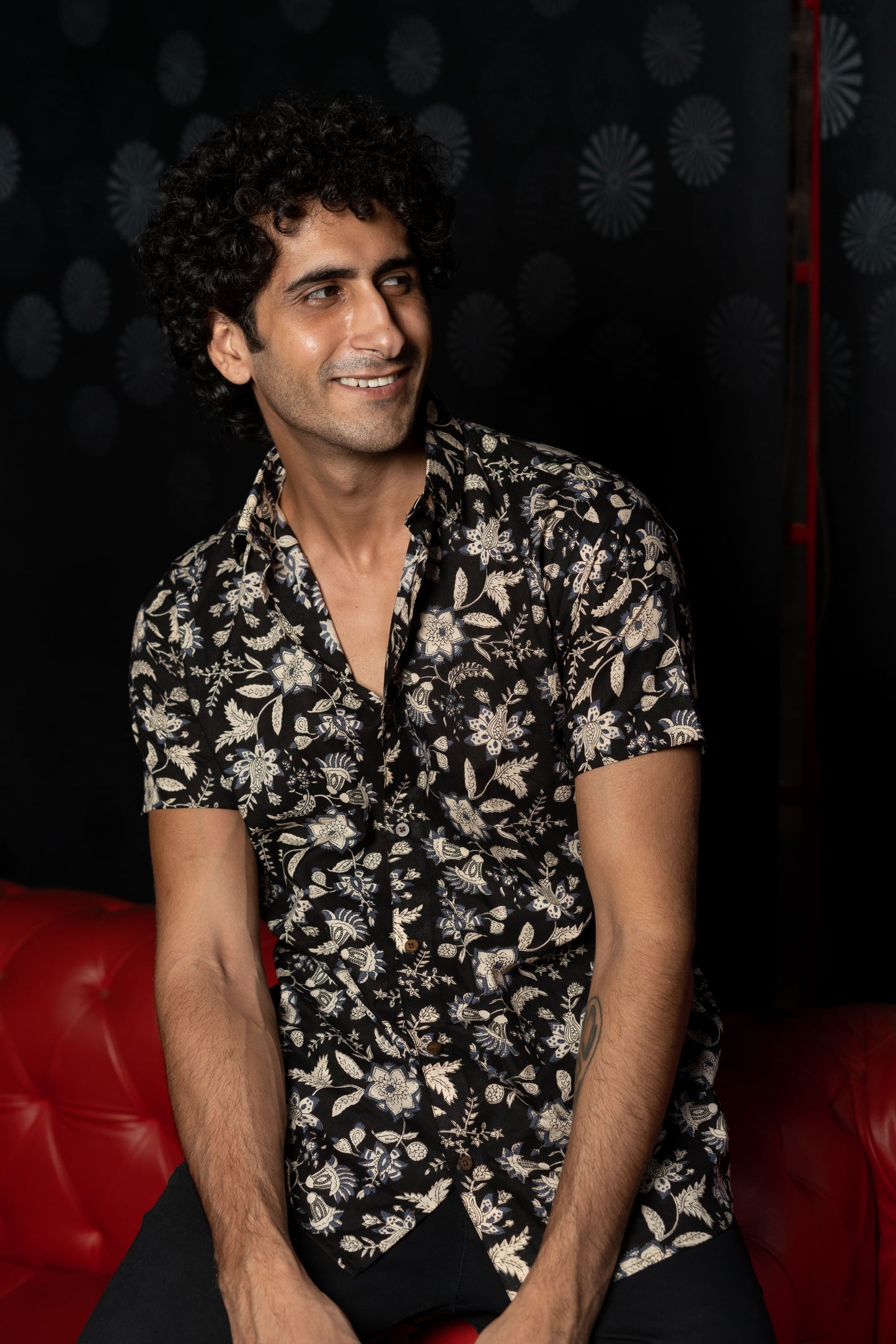The Black And Off-White Half Sleeves Shirt With All-Over Floral Print