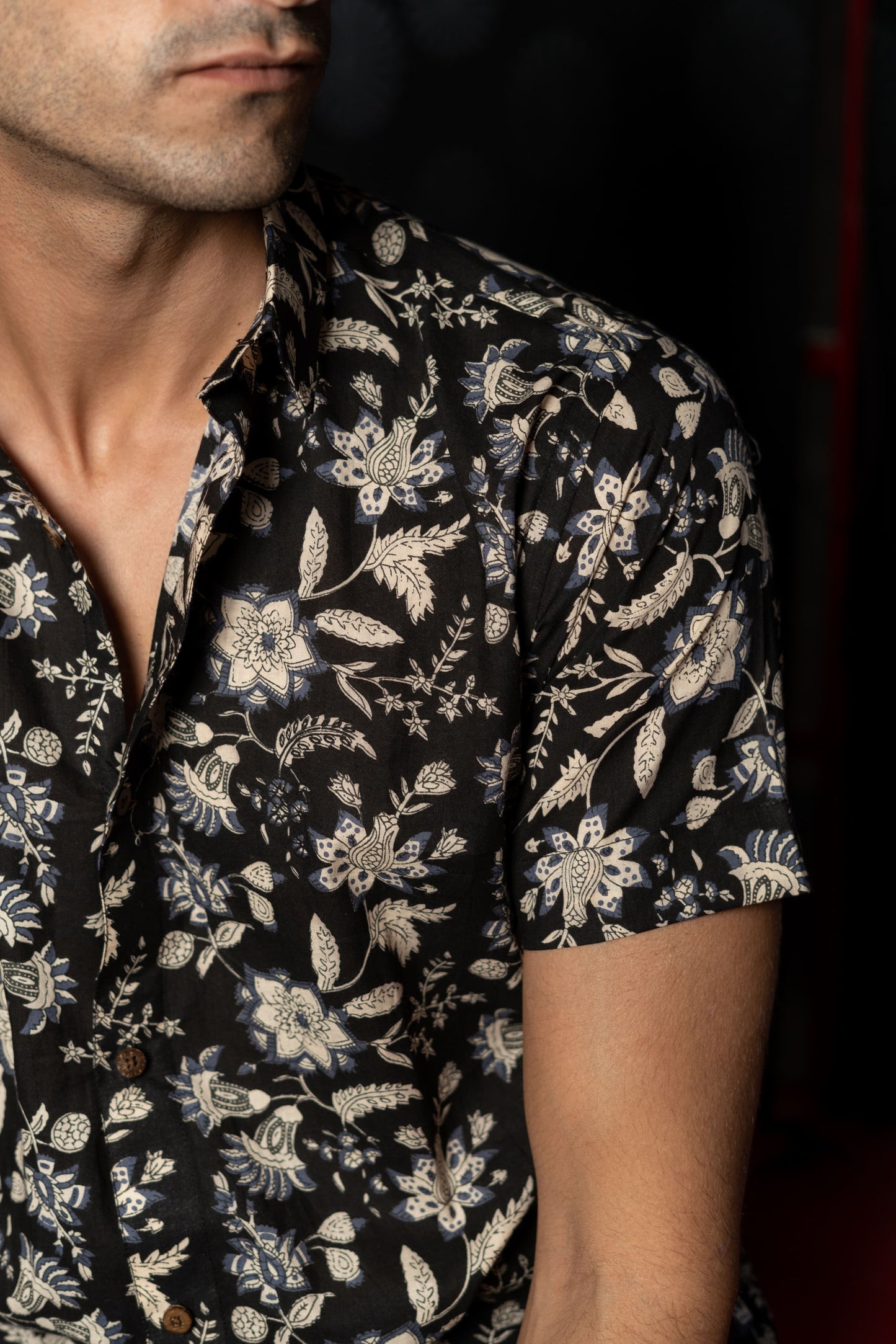 The Black And Off-White Half Sleeves Shirt With All-Over Floral Print