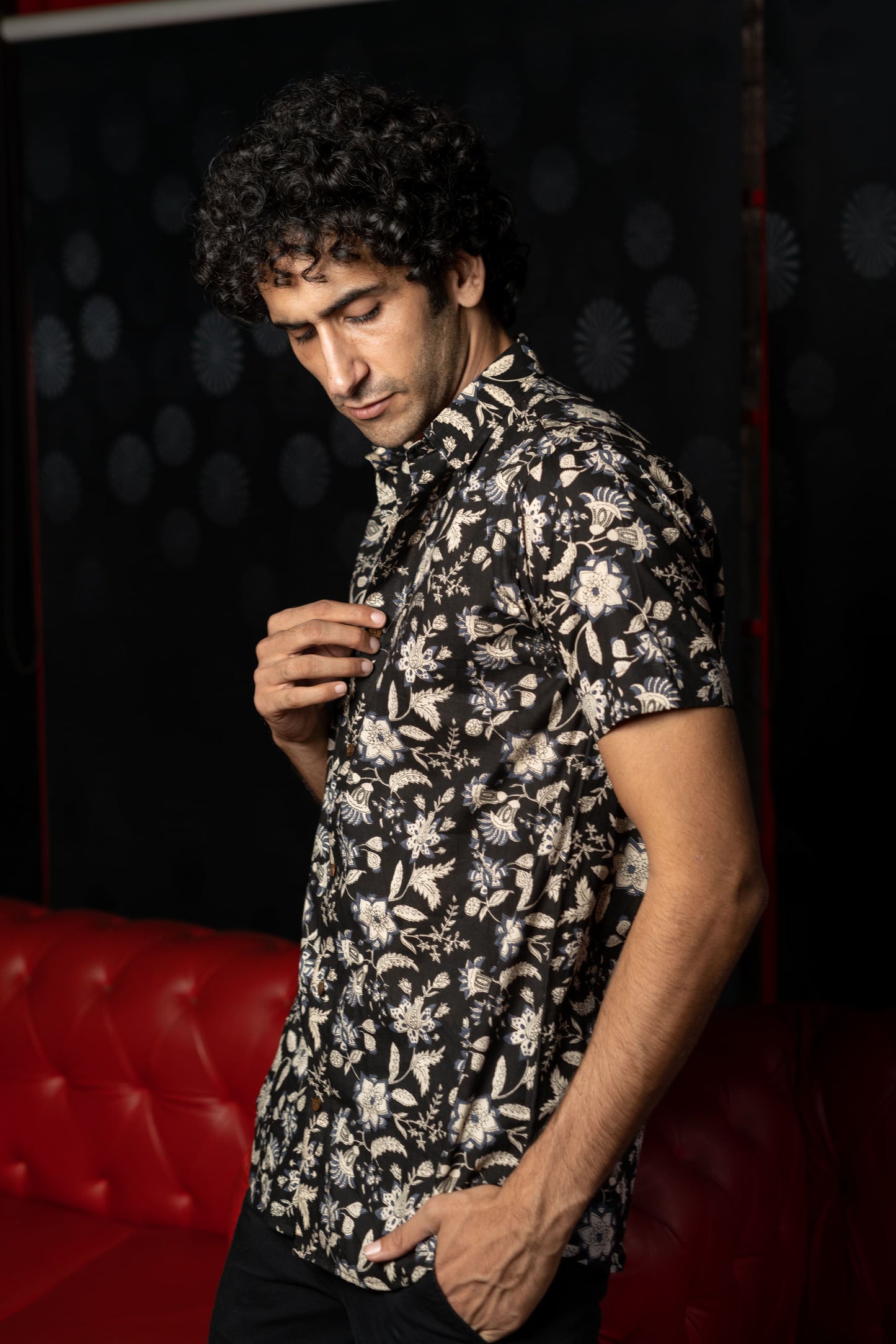 The Black And Off-White Half Sleeves Shirt With All-Over Floral Print