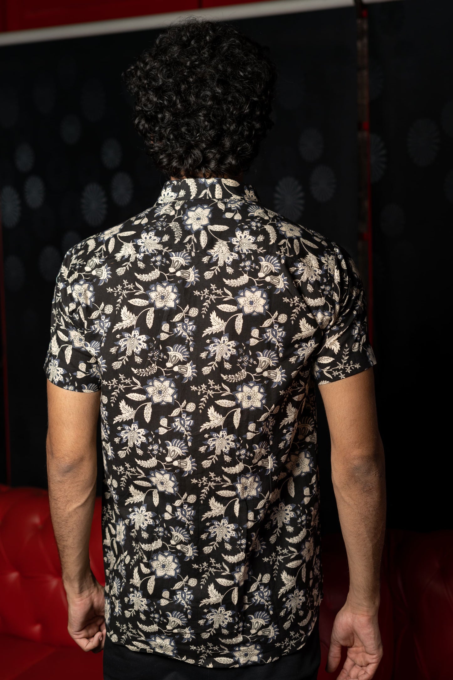 The Black And Off-White Half Sleeves Shirt With All-Over Floral Print