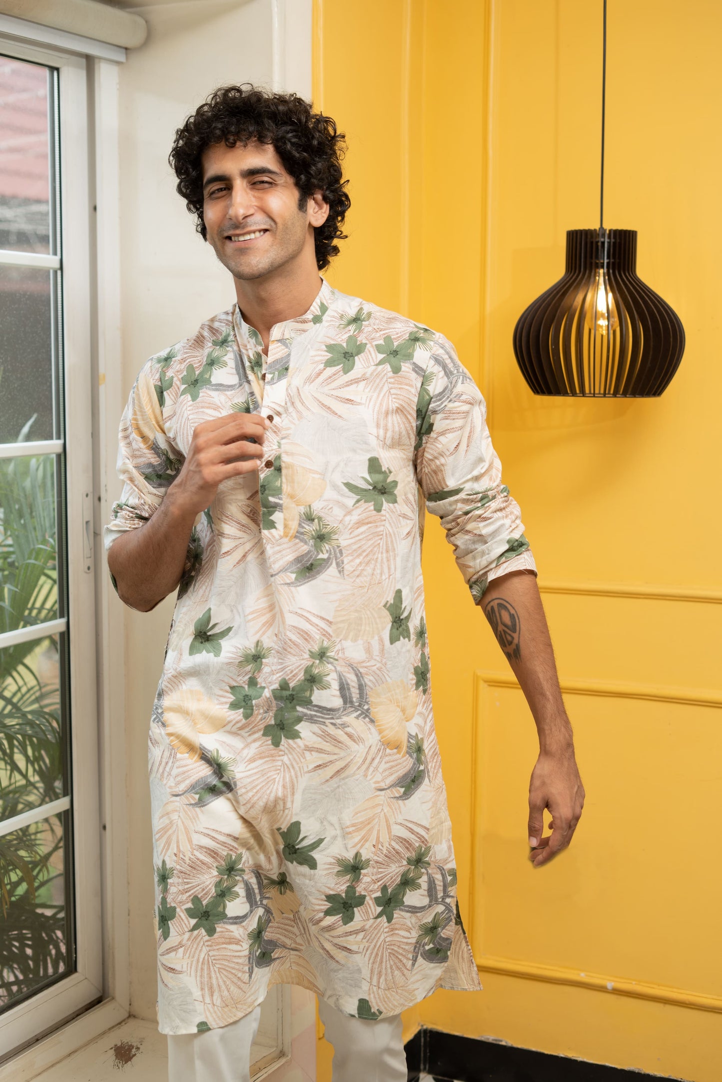 The Tropical Foil Print Long Kurta