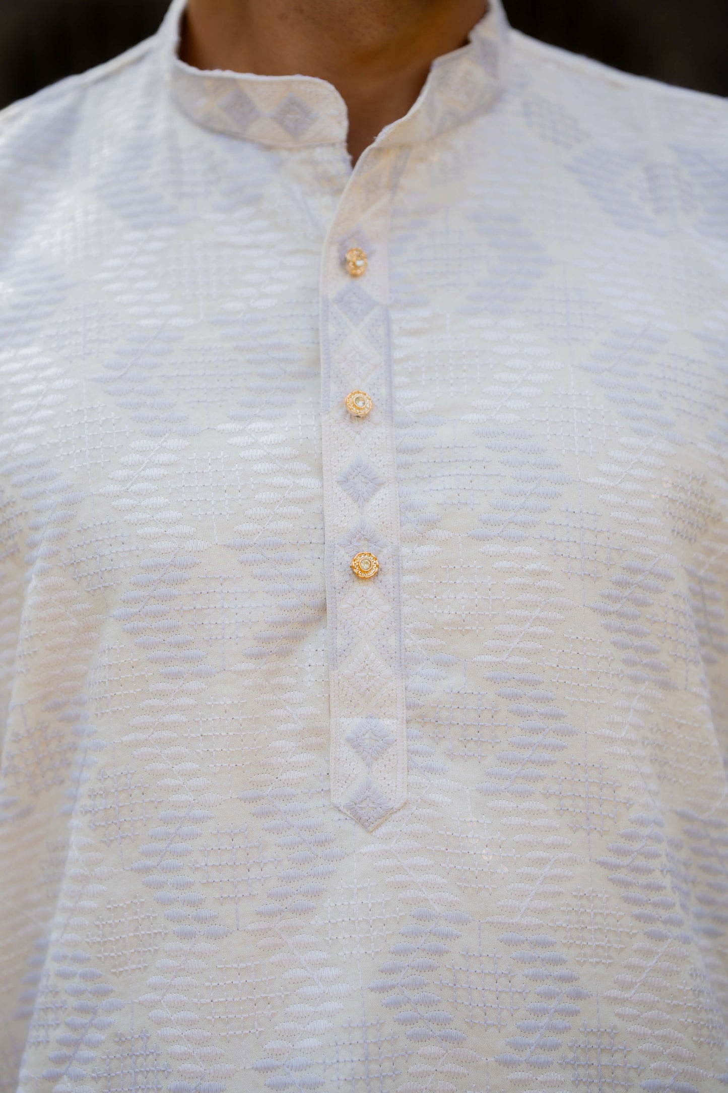 The Off White Long Kurta With White and Forst Thread and Sequins Work