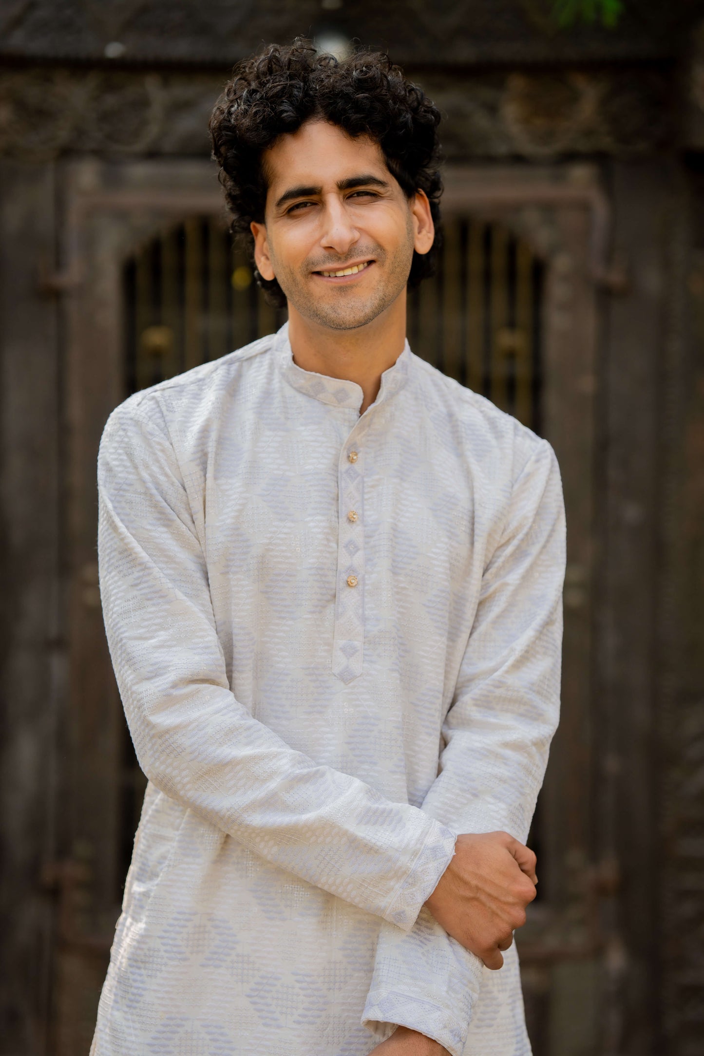The Off White Long Kurta With White and Forst Thread and Sequins Work