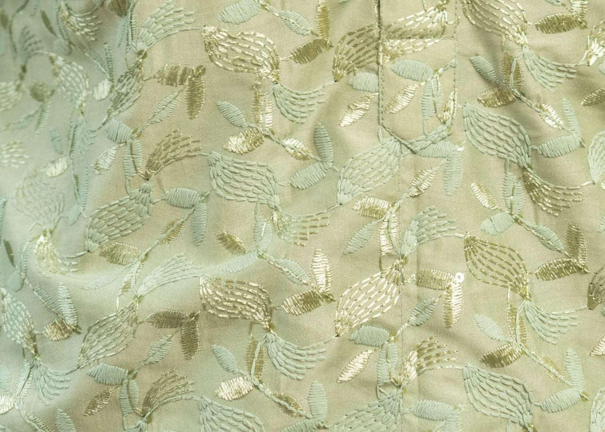 The Army Green Embroidery Work Long Kurta