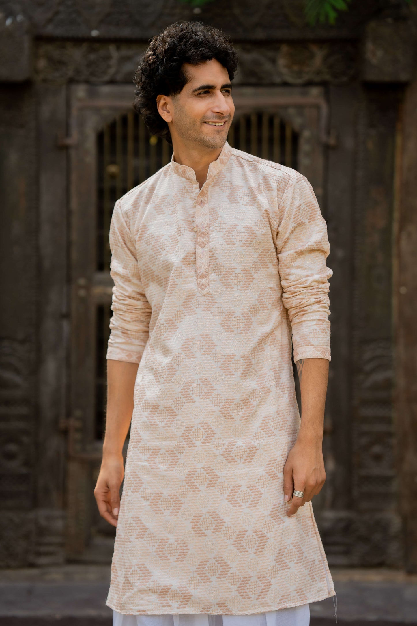 off-white long kurta with sequins work