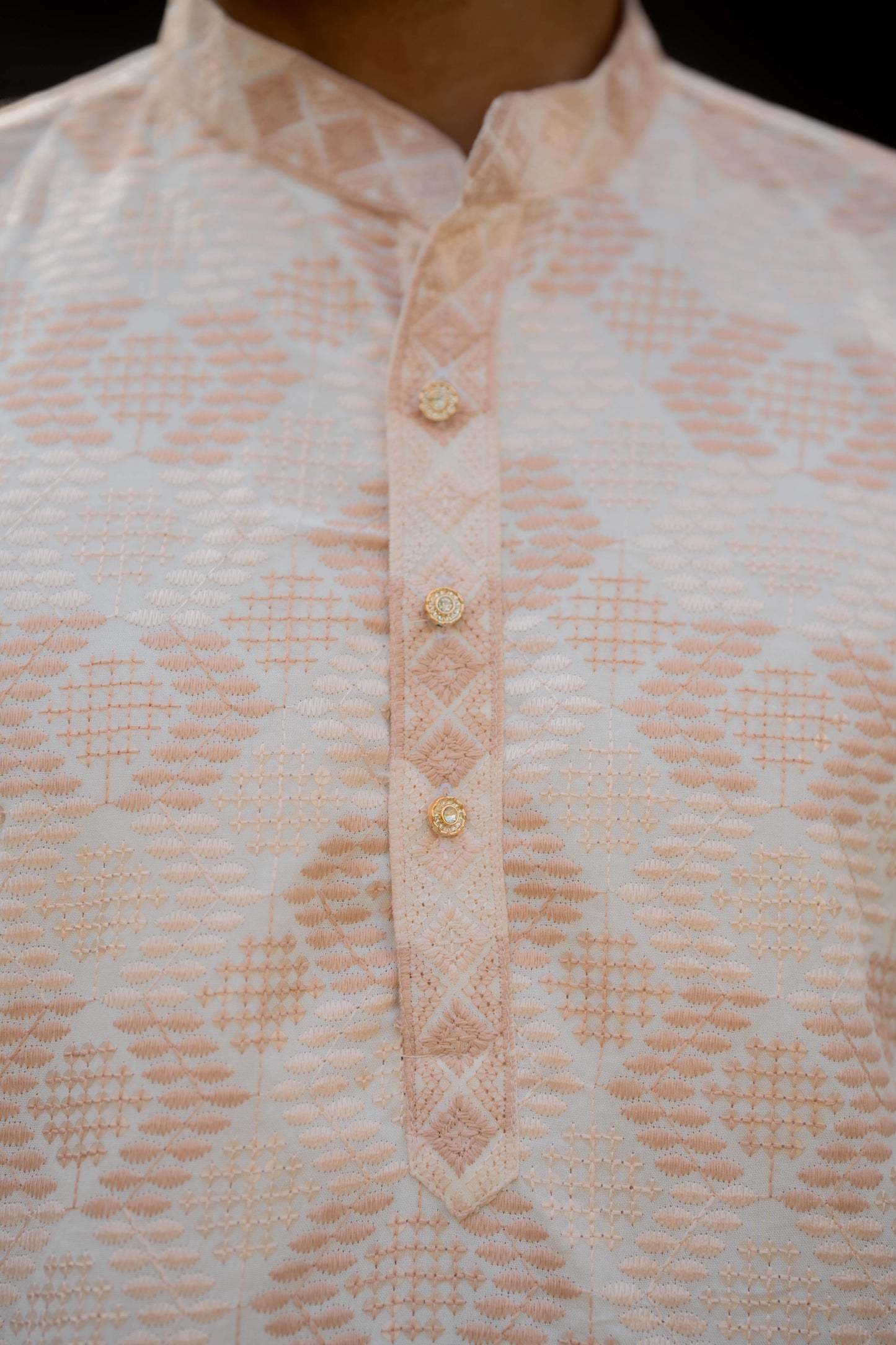off-white kurta with cream color thread work