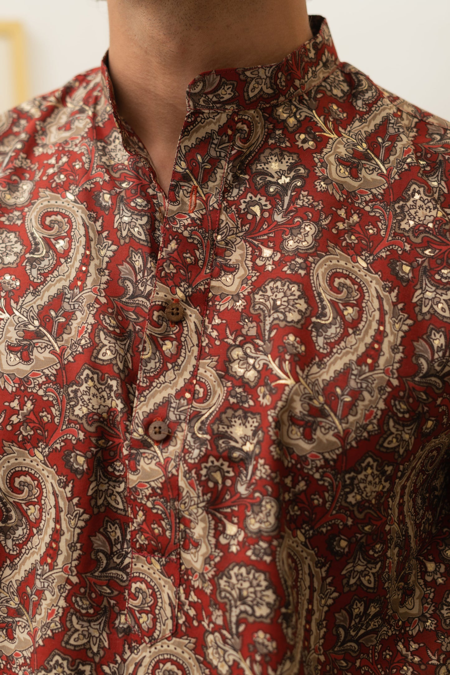 The Muslin Blood Red Colour With Ethnic Paisley Print Long Kurta
