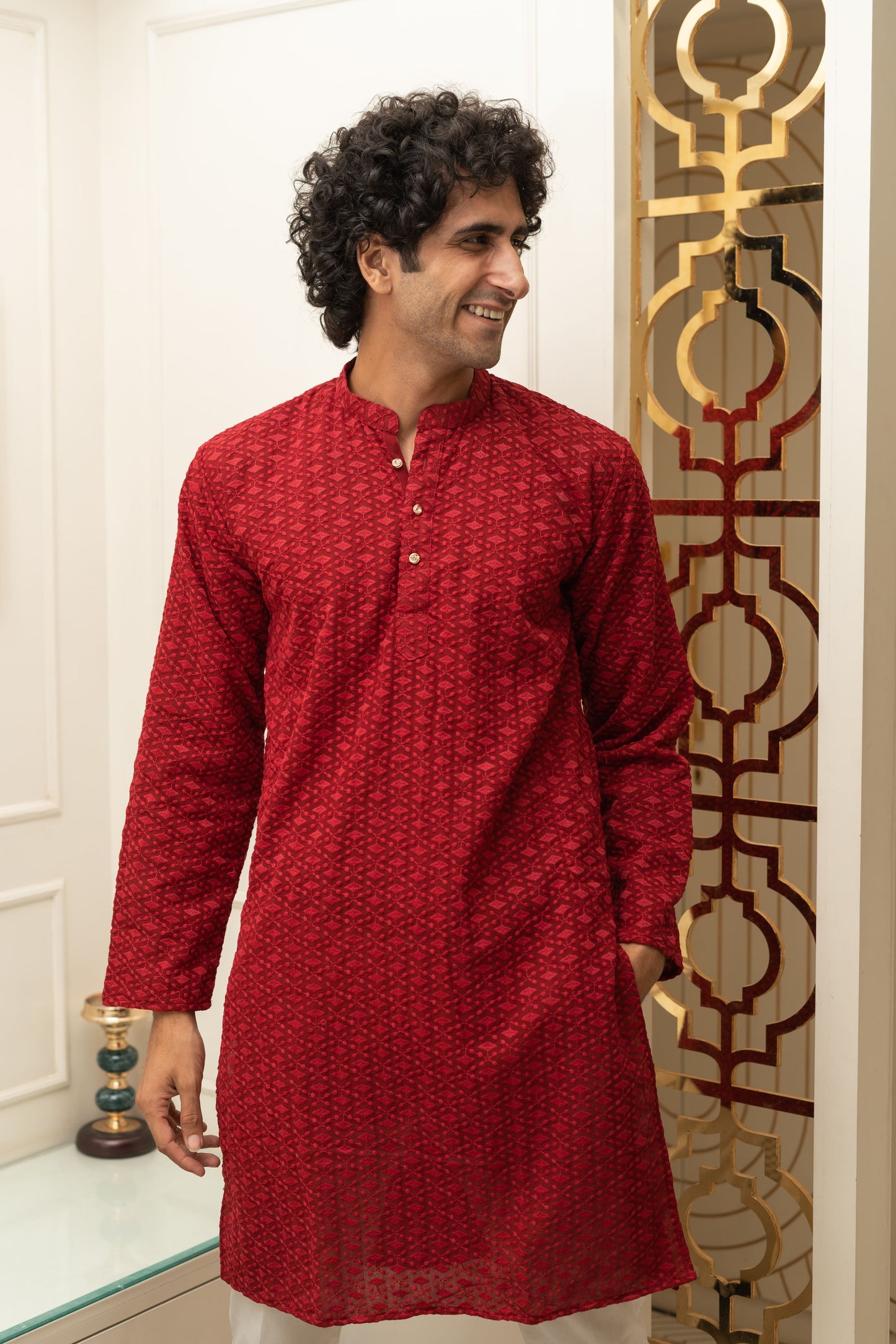 The Maroon Chikan Kari Long Kurta