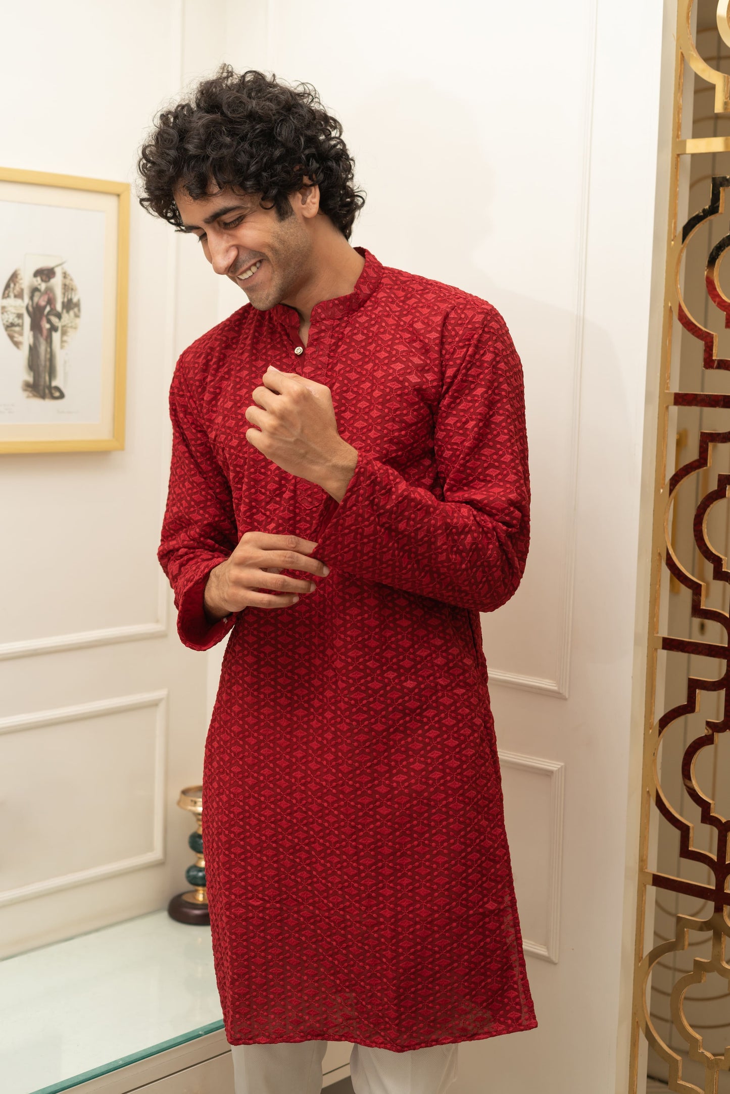 The Maroon Chikan Kari Long Kurta