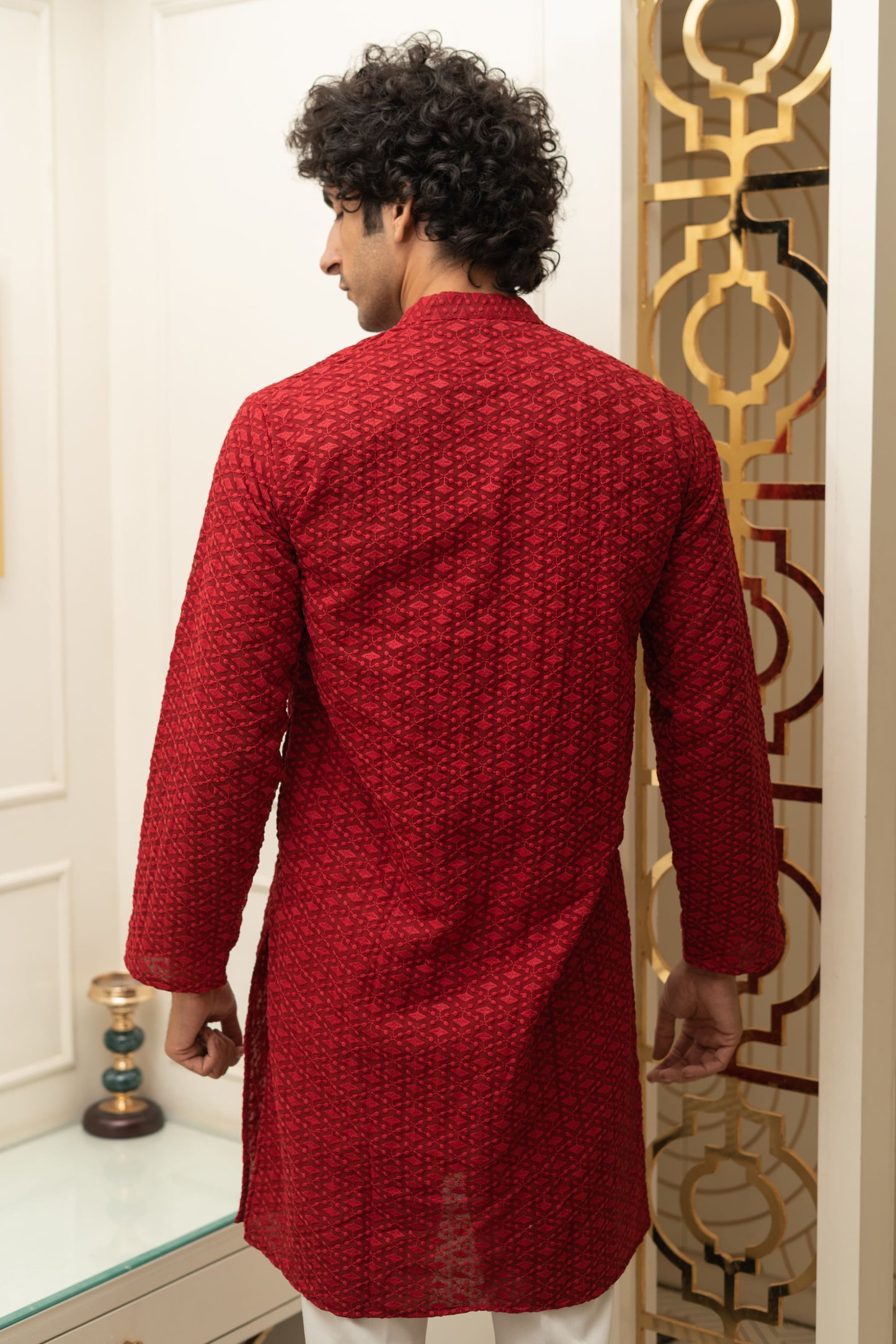 The Maroon Chikan Kari Long Kurta