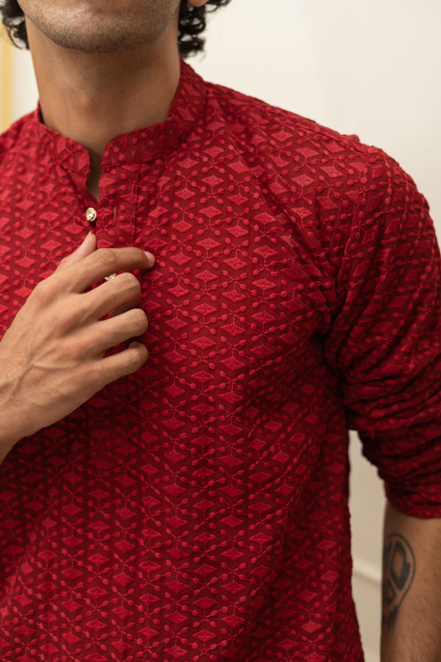The Maroon Chikan Kari Long Kurta