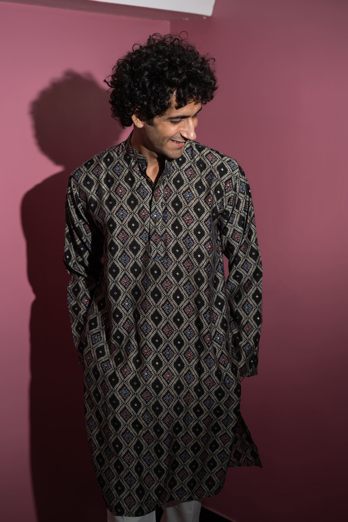 The Classy Black Long Kurta With Tribal Foil Print