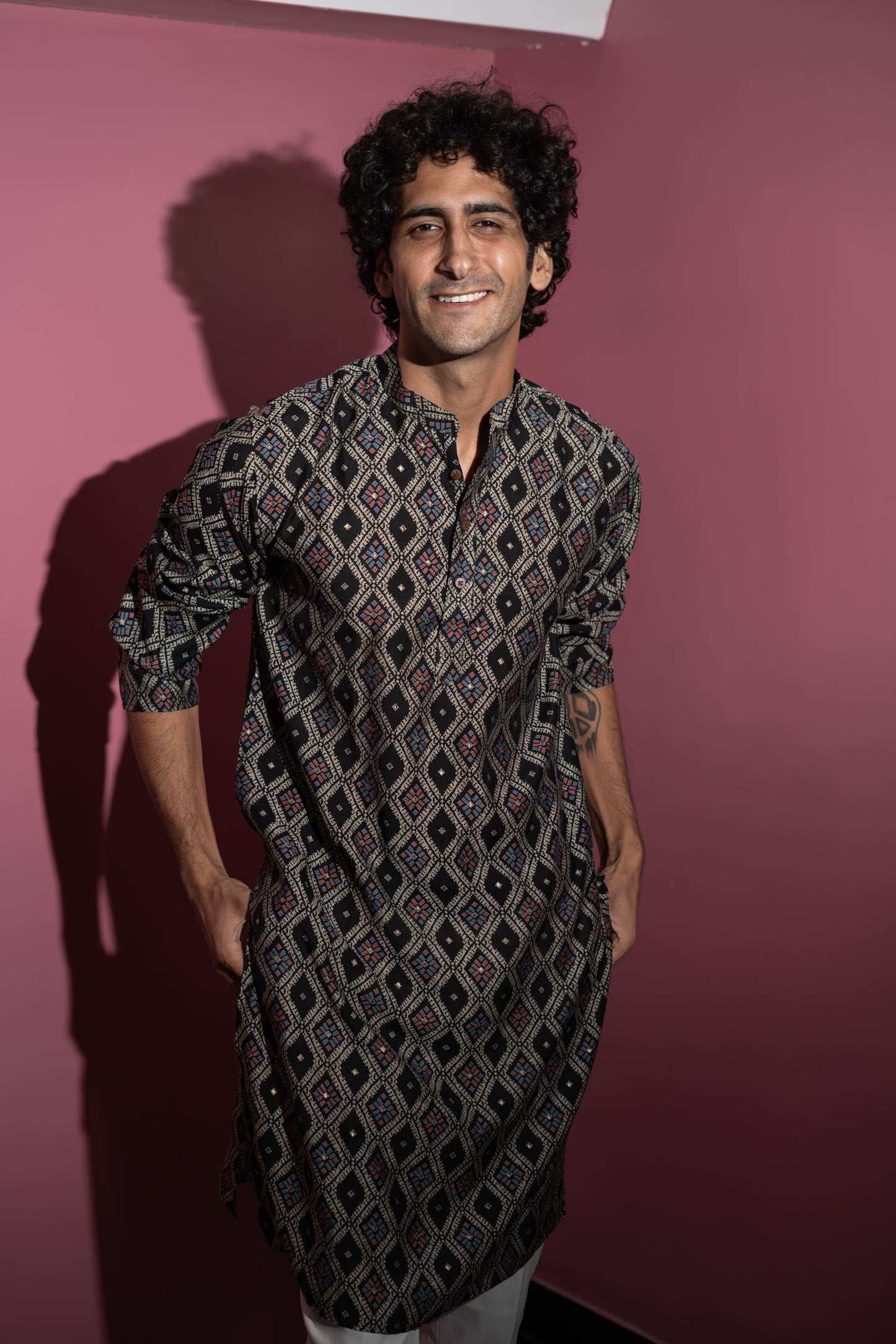 The Classy Black Long Kurta With Tribal Foil Print