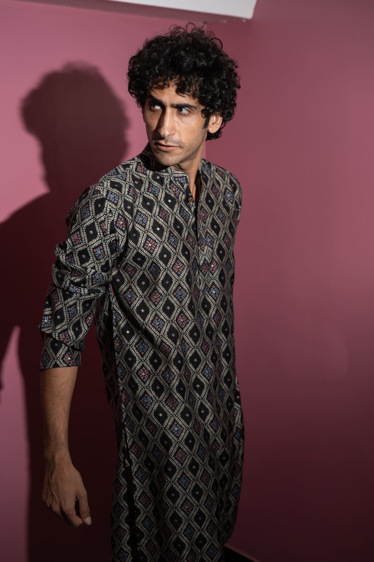 The Classy Black Long Kurta With Tribal Foil Print