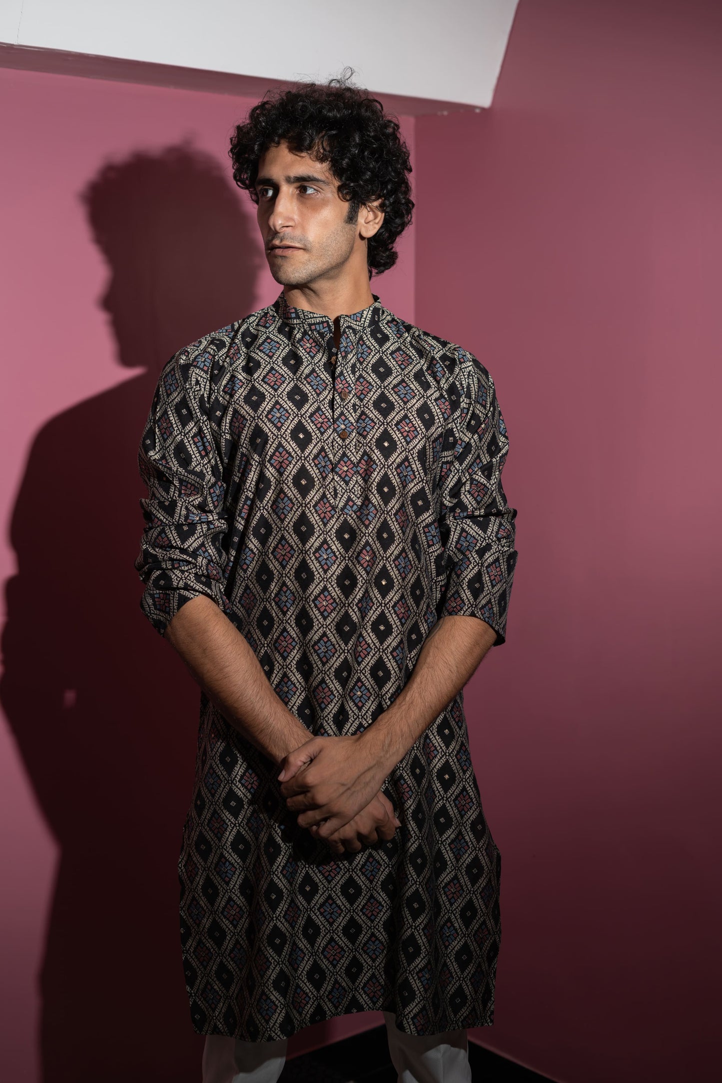 The Classy Black Long Kurta With Tribal Foil Print