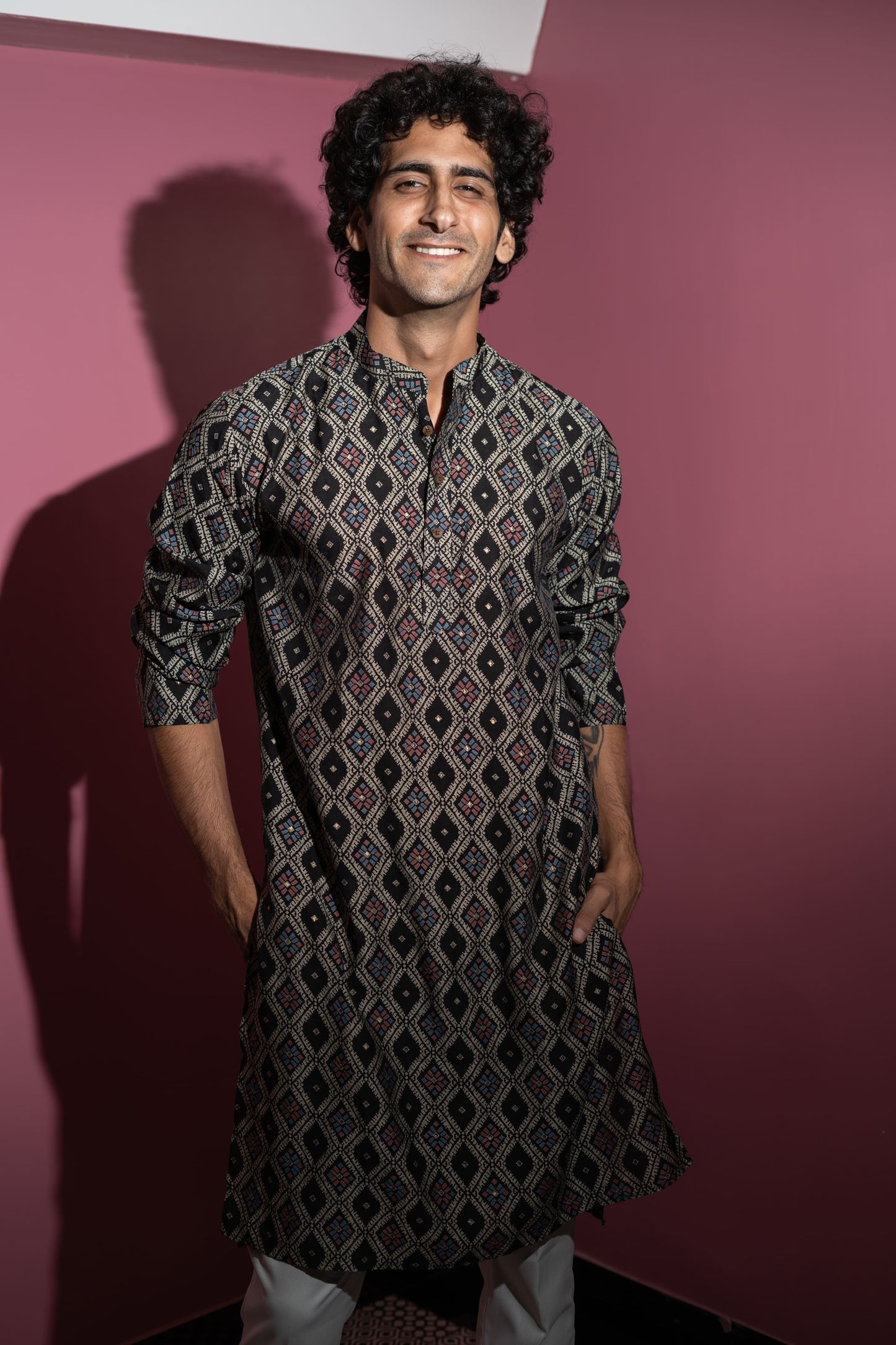 The Classy Black Long Kurta With Tribal Foil Print
