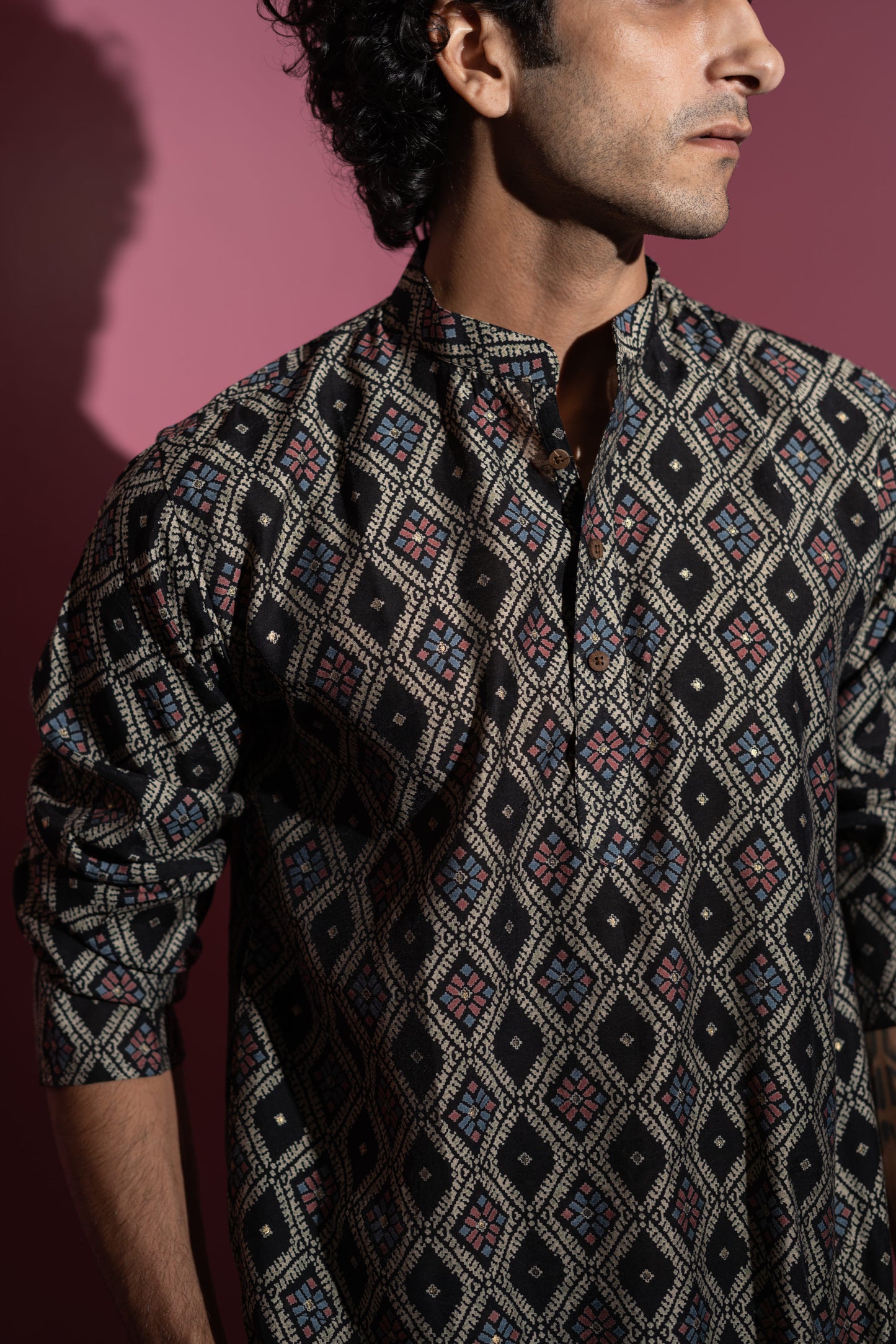 The Classy Black Long Kurta With Tribal Foil Print