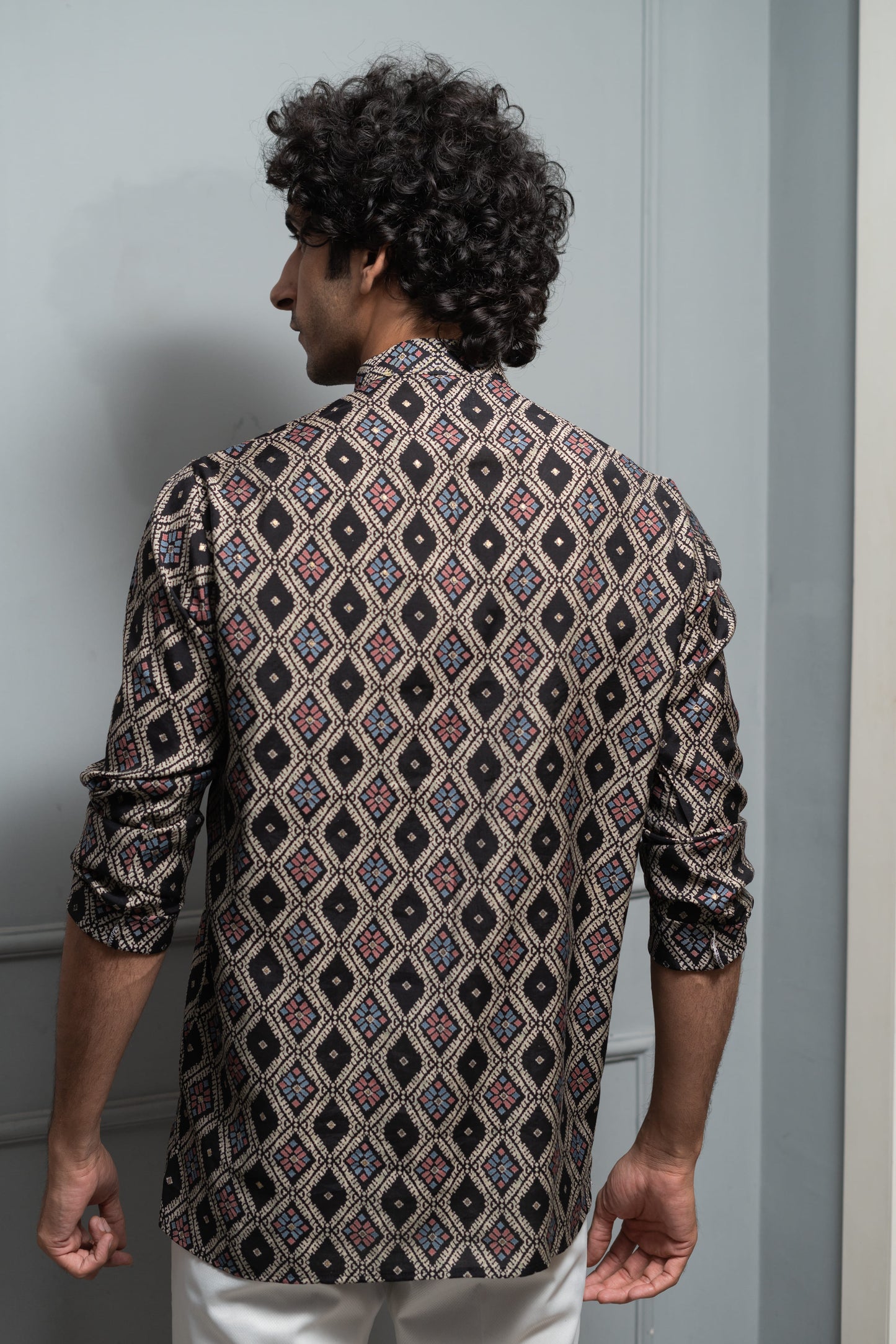 The Classy Black Short Kurta With Tribal Print