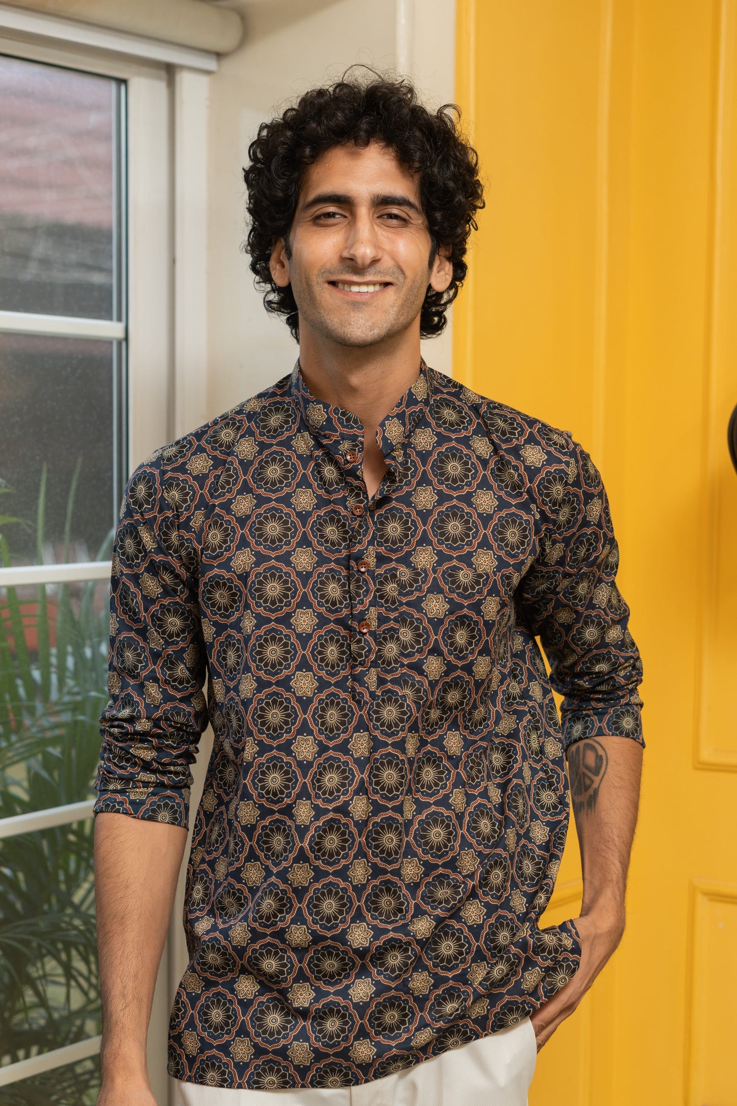 The Blue Ajrak Geometric Print Short Kurta