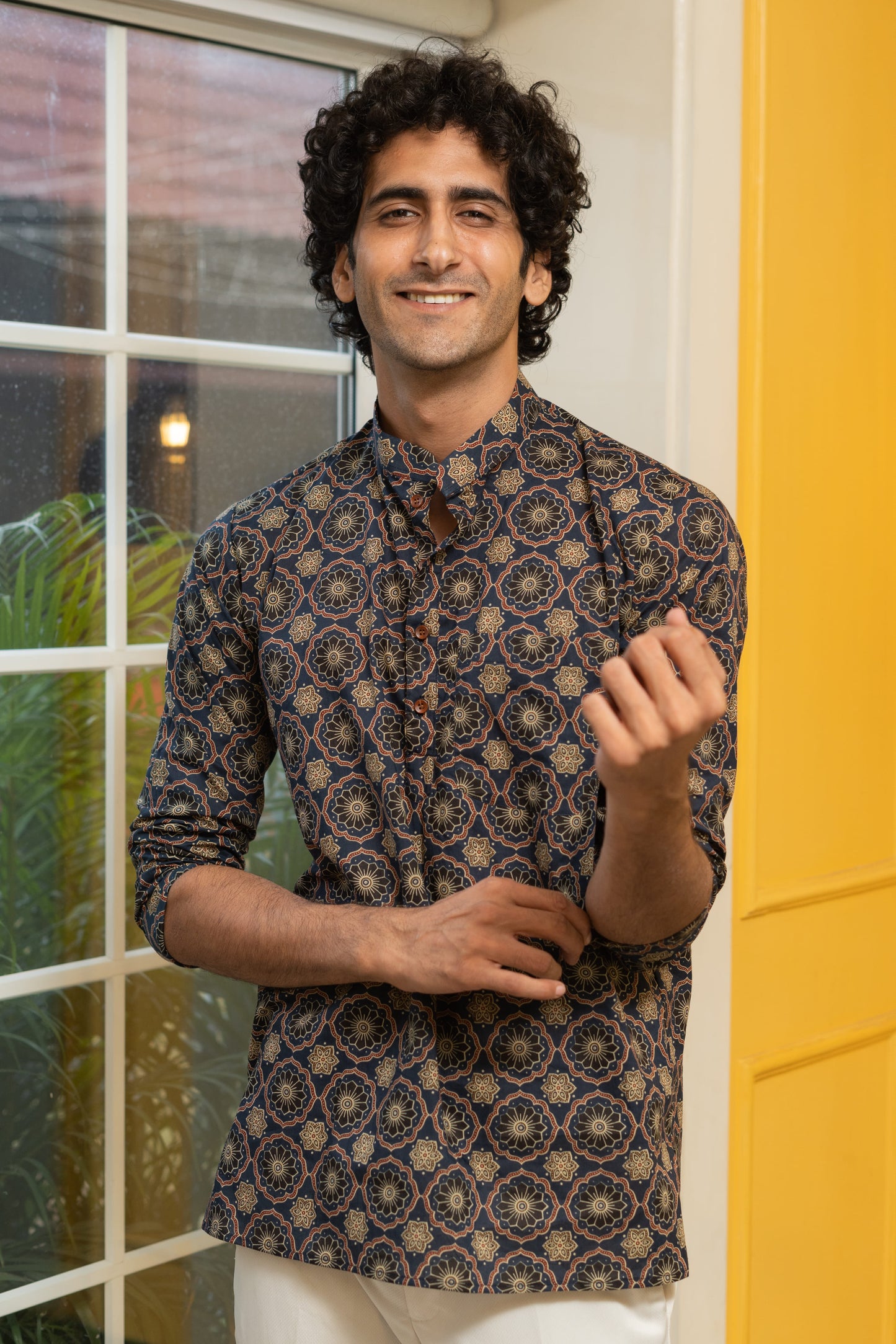The Blue Ajrak Geometric Print Short Kurta