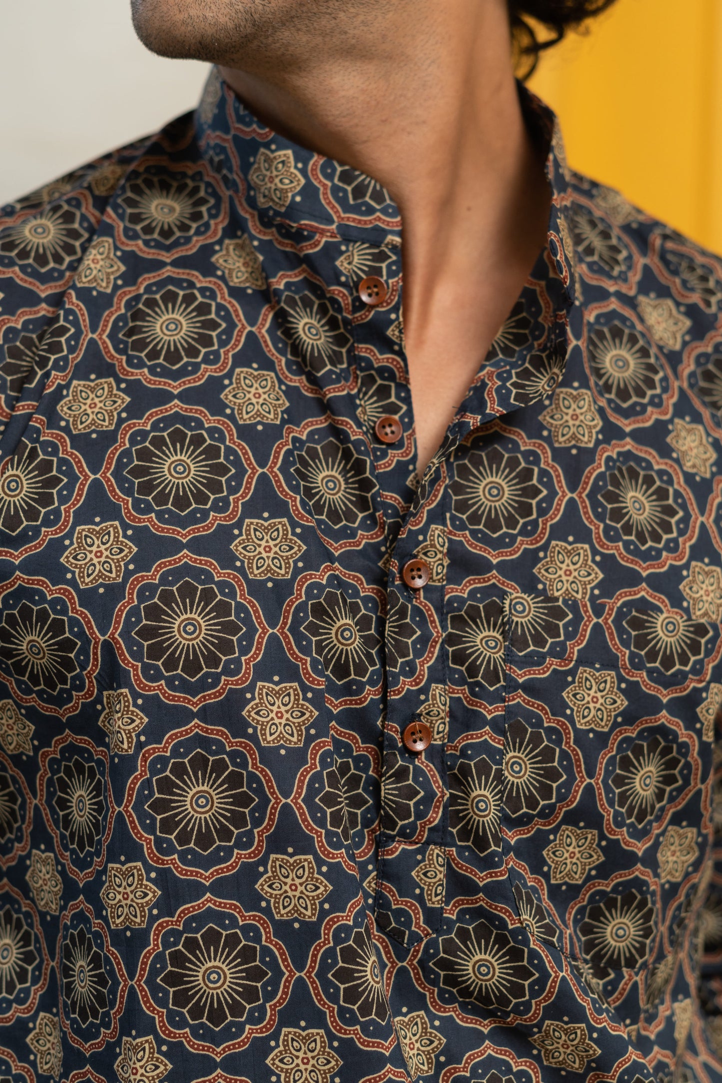 The Blue Ajrak Geometric Print Short Kurta