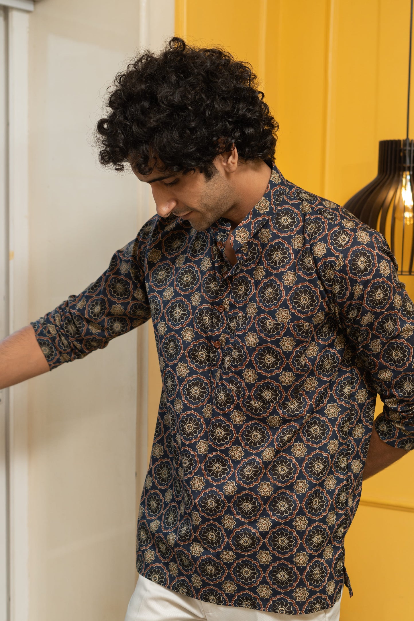 The Blue Ajrak Geometric Print Short Kurta