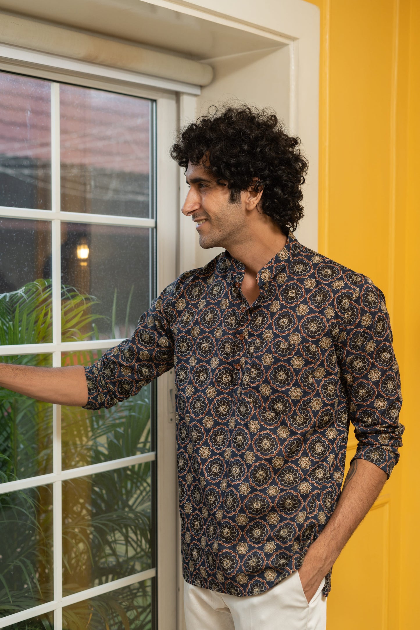 The Blue Ajrak Geometric Print Short Kurta