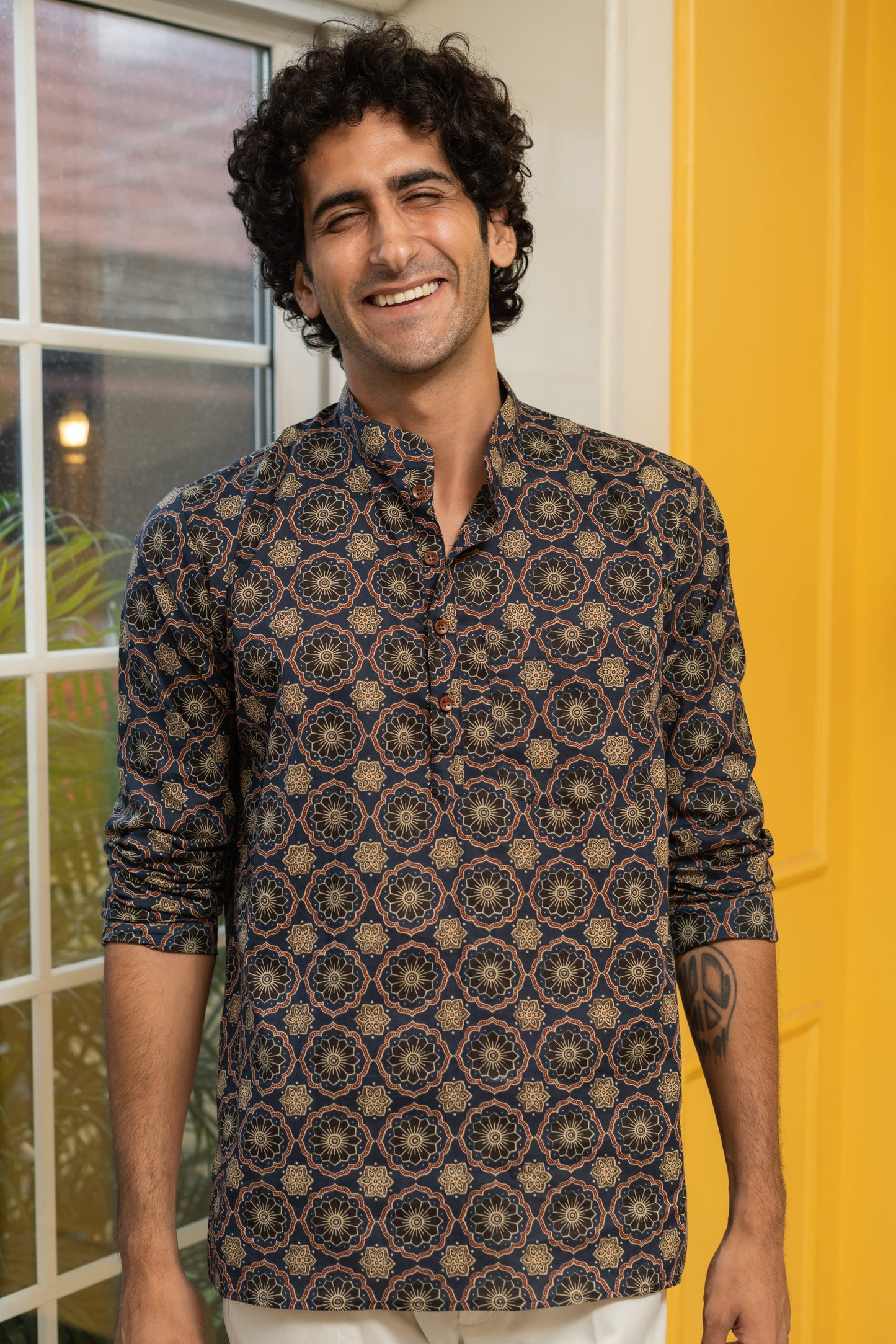 The Blue Ajrak Geometric Print Short Kurta