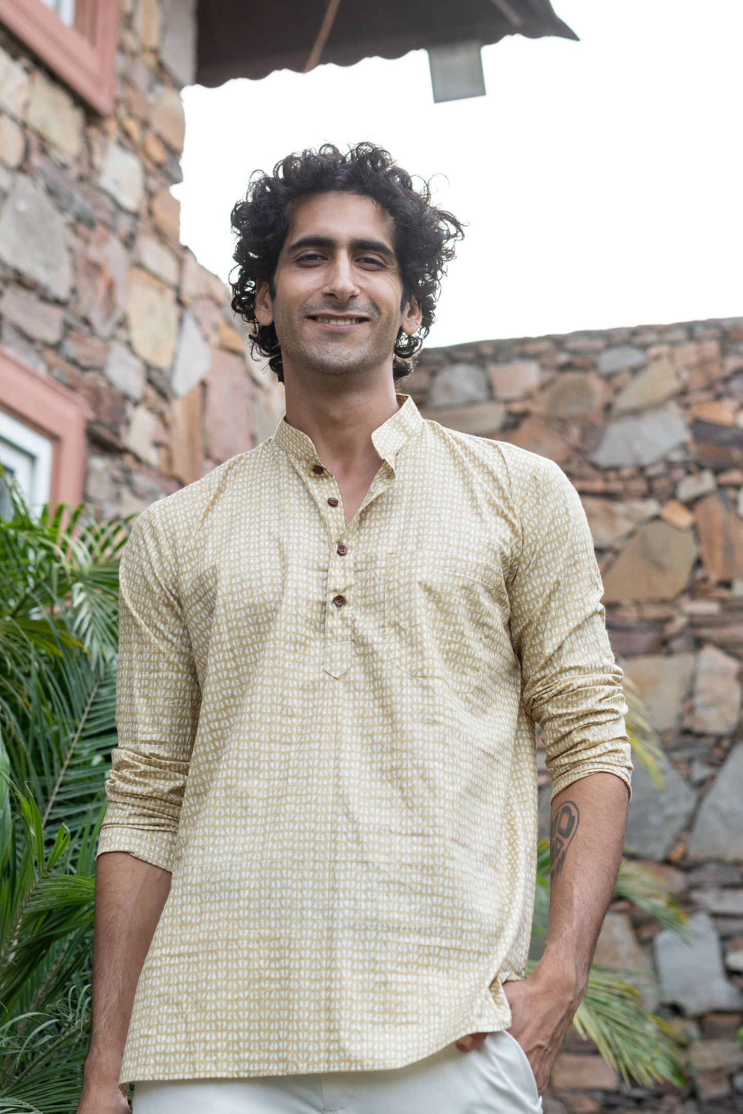The Light Mustard Tribal Print Short Kurta