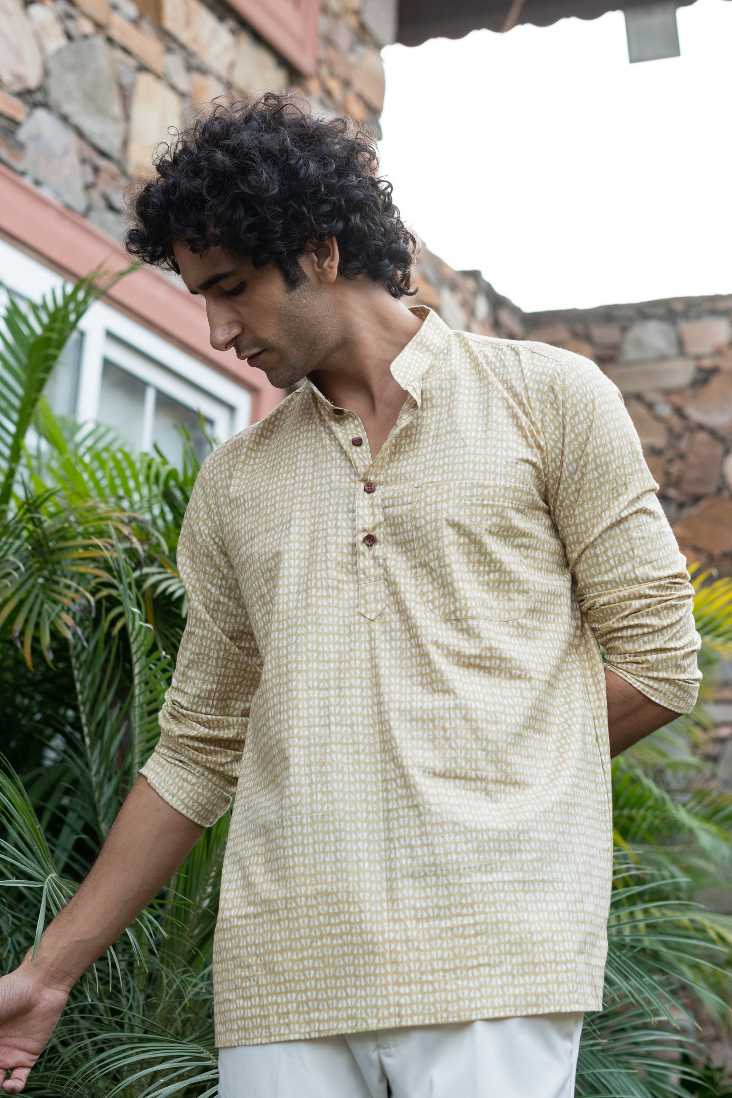 The Light Mustard Tribal Print Short Kurta