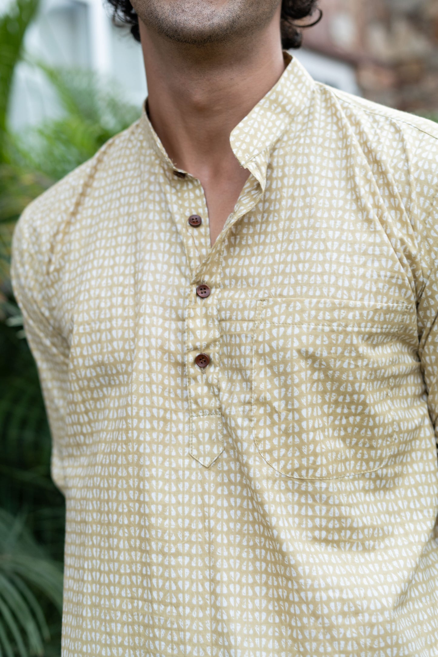 The Light Mustard Tribal Print Short Kurta