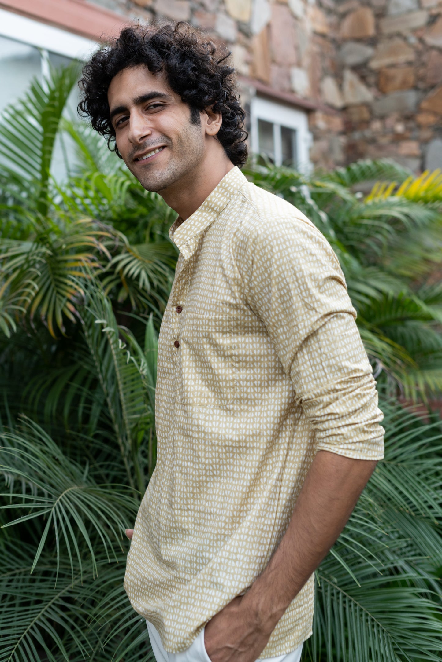 The Light Mustard Tribal Print Short Kurta