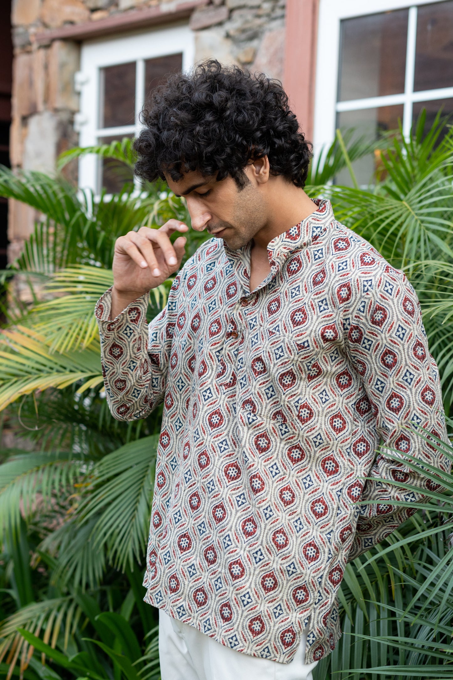 The Pale Tribal Print Kantha Work Short Kurta