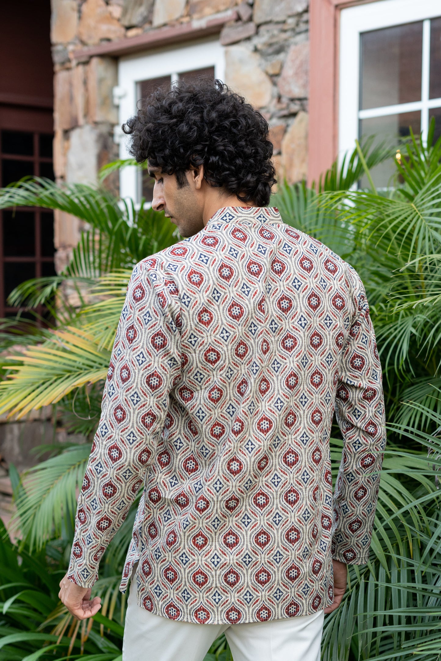 The Pale Tribal Print Kantha Work Short Kurta