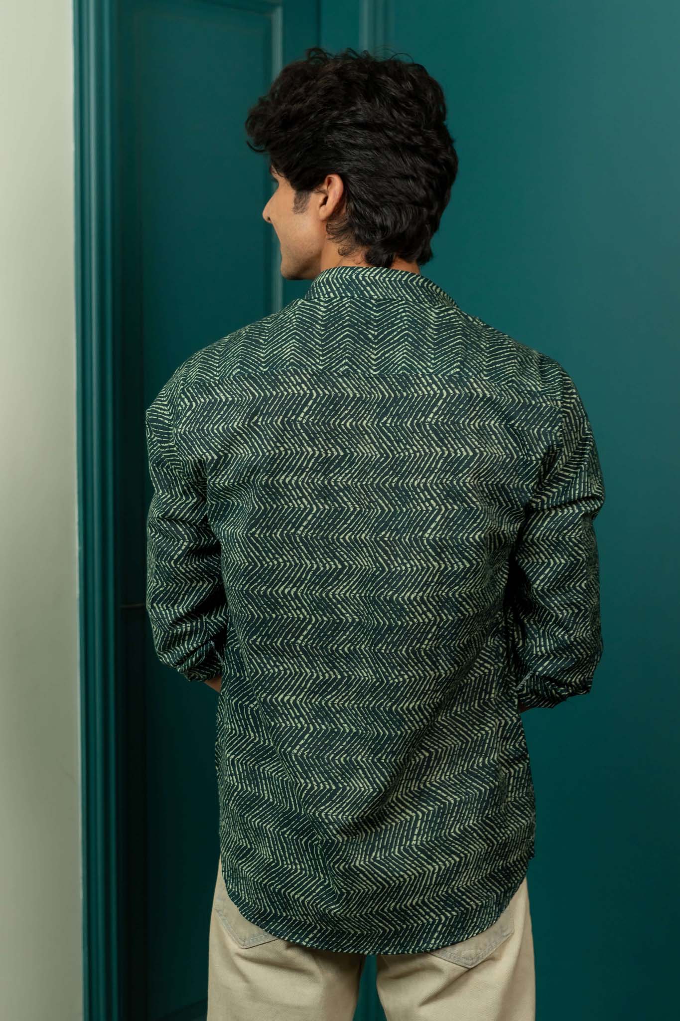 The Jungle Green Shirt With White Zig-Zag Print