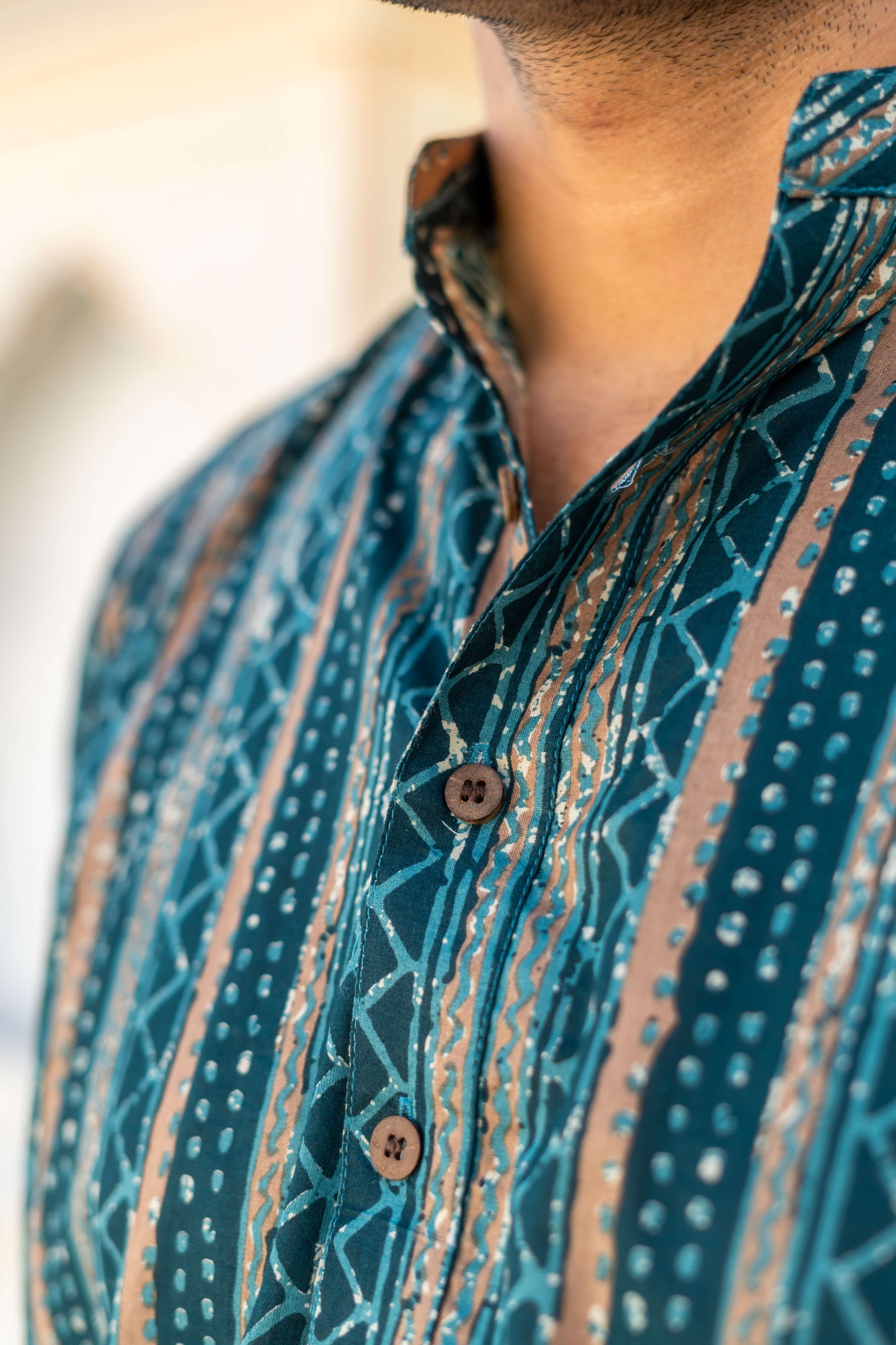 The Dark Green And Brown Tribal Stripe Print Short Kurta