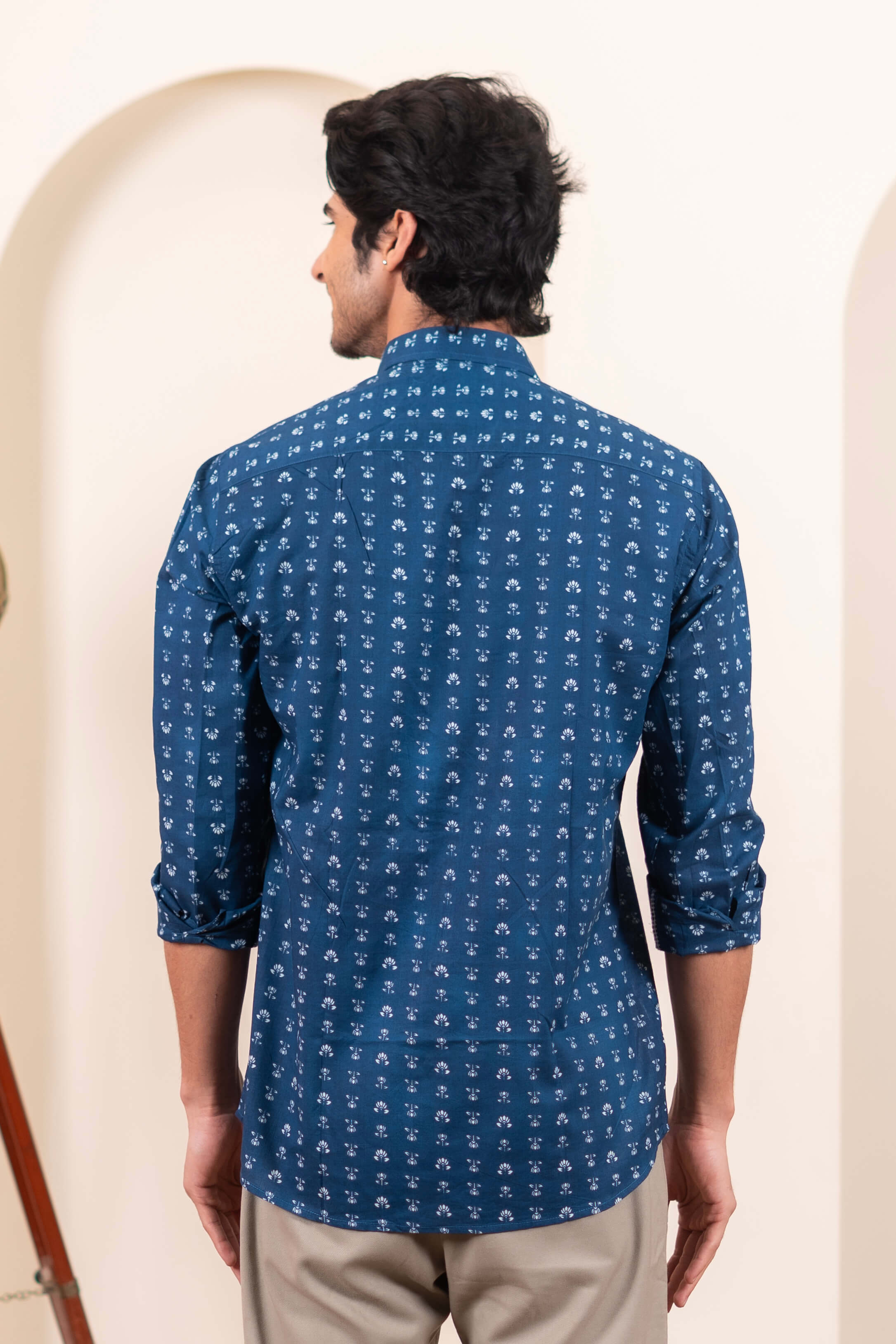 The Navy Blue White Floral Butti Shirt