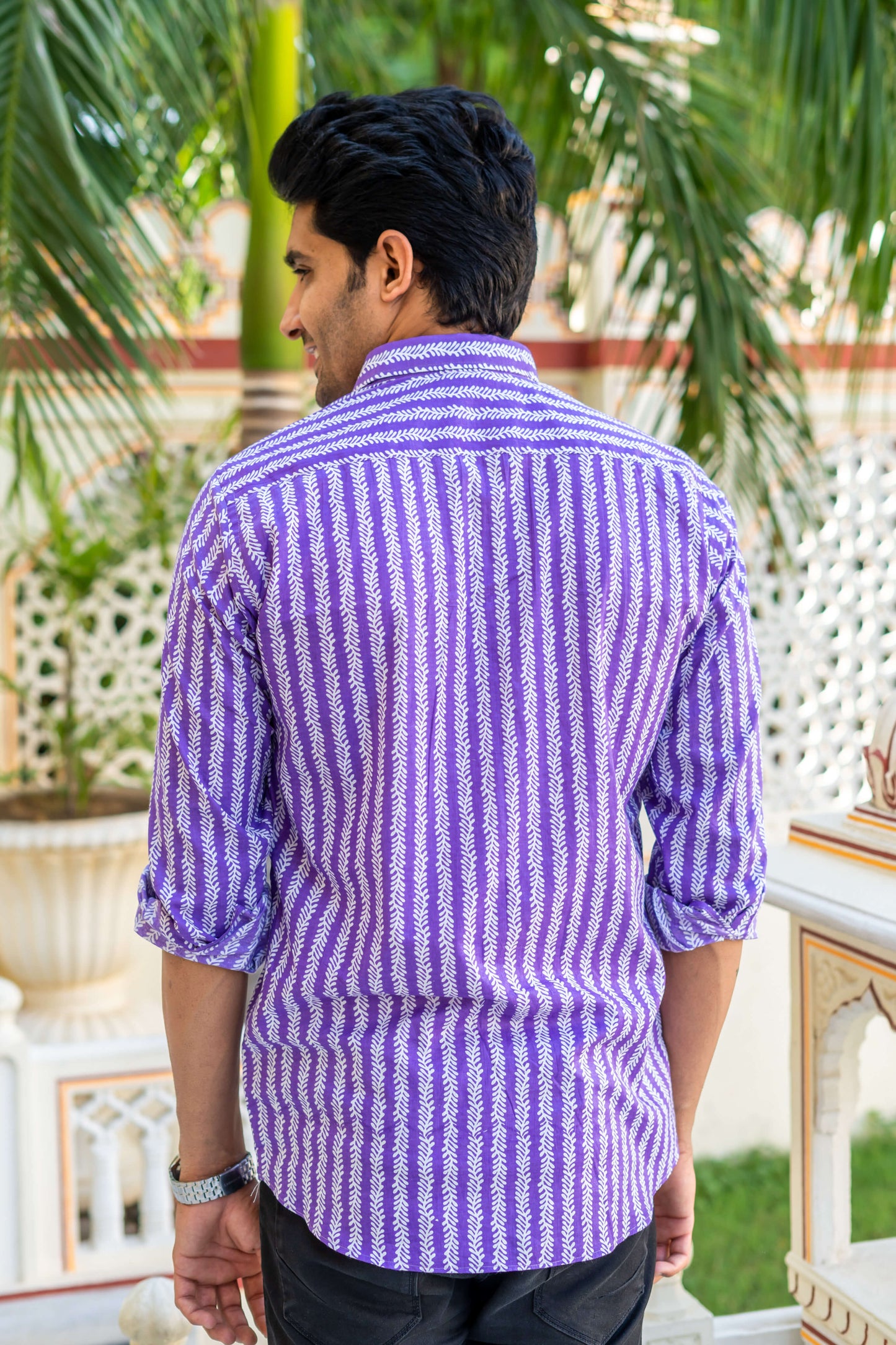 The Light Purple Floral Stripe Print Shirt