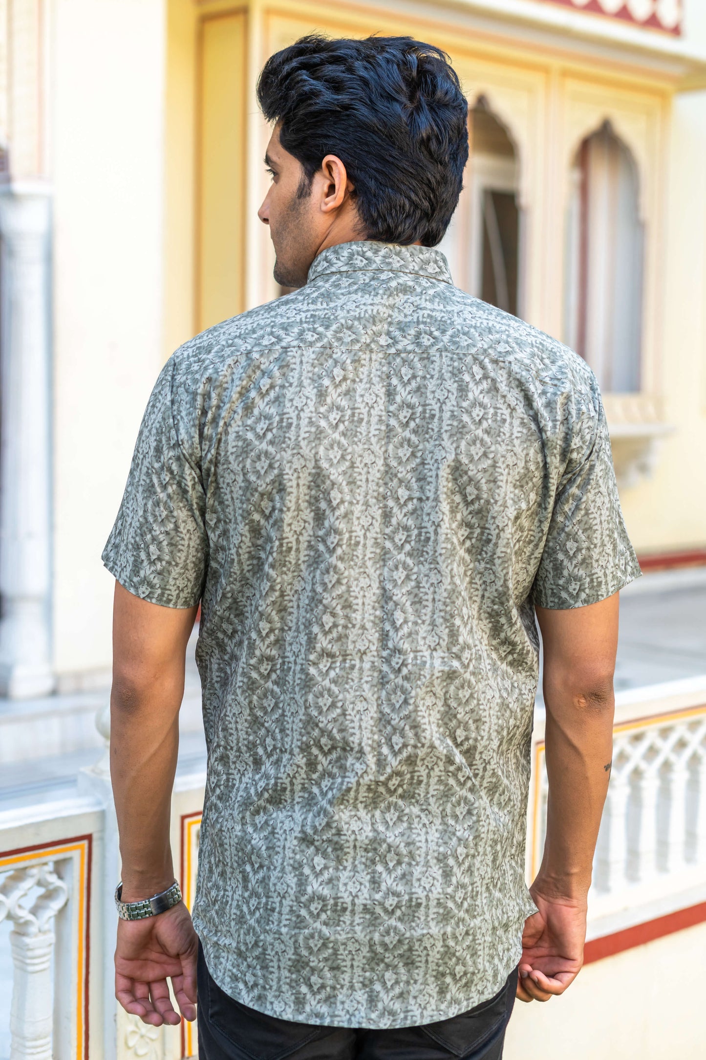 The Grey Tribal-Floral Print Half Sleeves Shirt